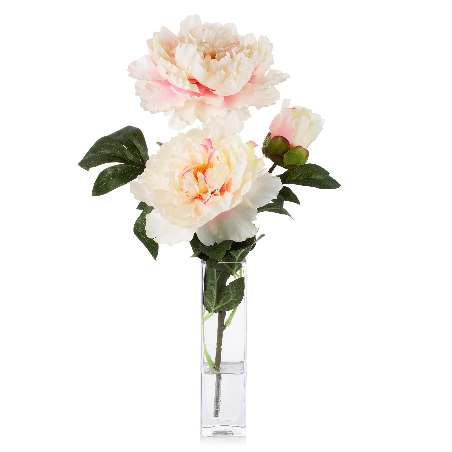 Enova Floral Pink Silk Realistic Peony in Clear Glass Vase with Acrylic Water|High-Quality Silk Flowers|Approx. 15" Tabletop Decoration