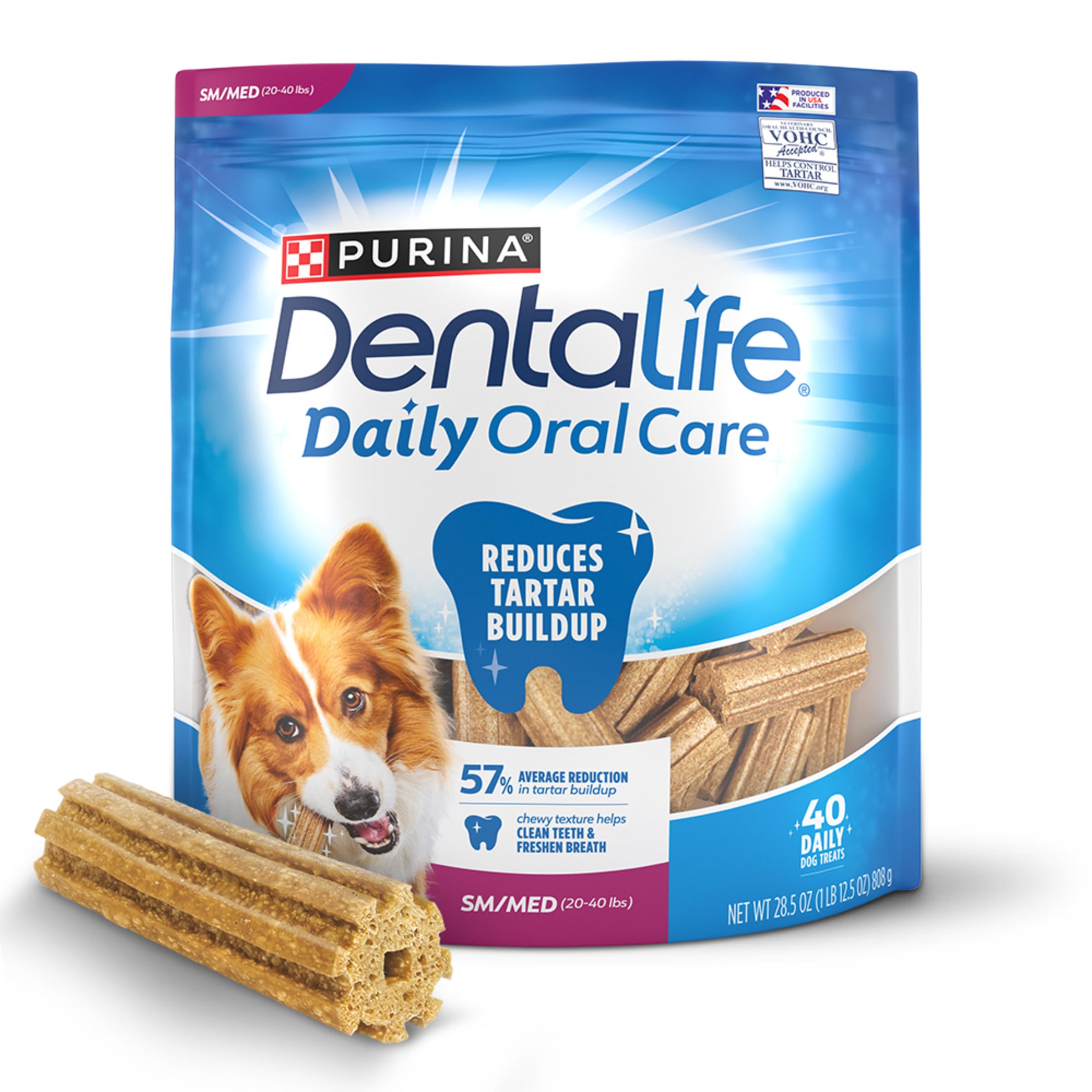 DentaLife Daily Oral Care Galletas Dentales para Perros Pequeños y Medianos, Golosina Masticable para Refrescar el Aliento y Combatir el Sarro, Sabor Pollo - Bolsa de 40 unidades