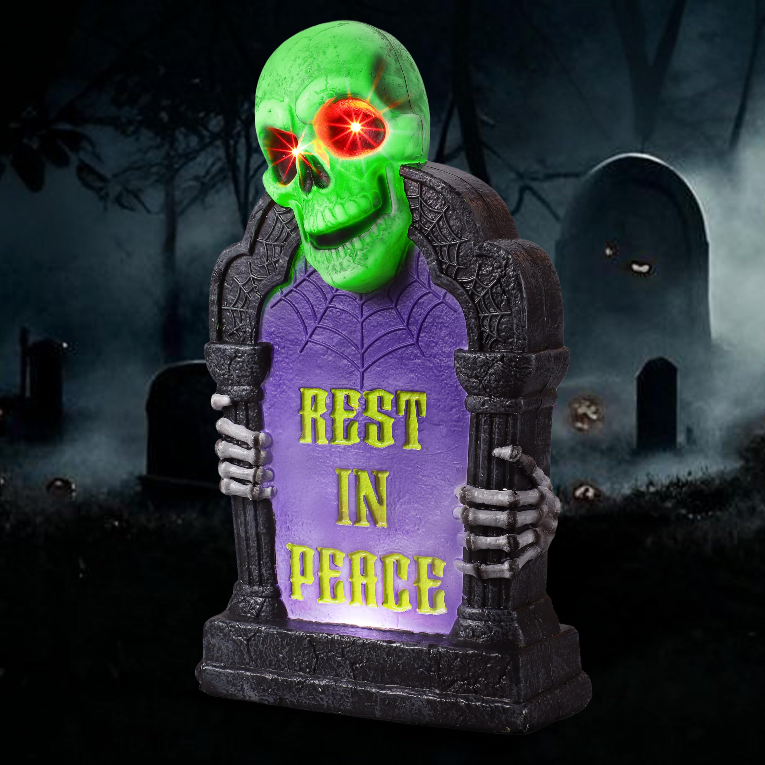 JOYIN Halloween Decorations Outdoor Graveyard Tombstone, Glow Skeleton Gravestone 16. 5" 3D Plastic LED Tombstone Scary Haunted House Decor for Yard Garden Party Outside Lawn