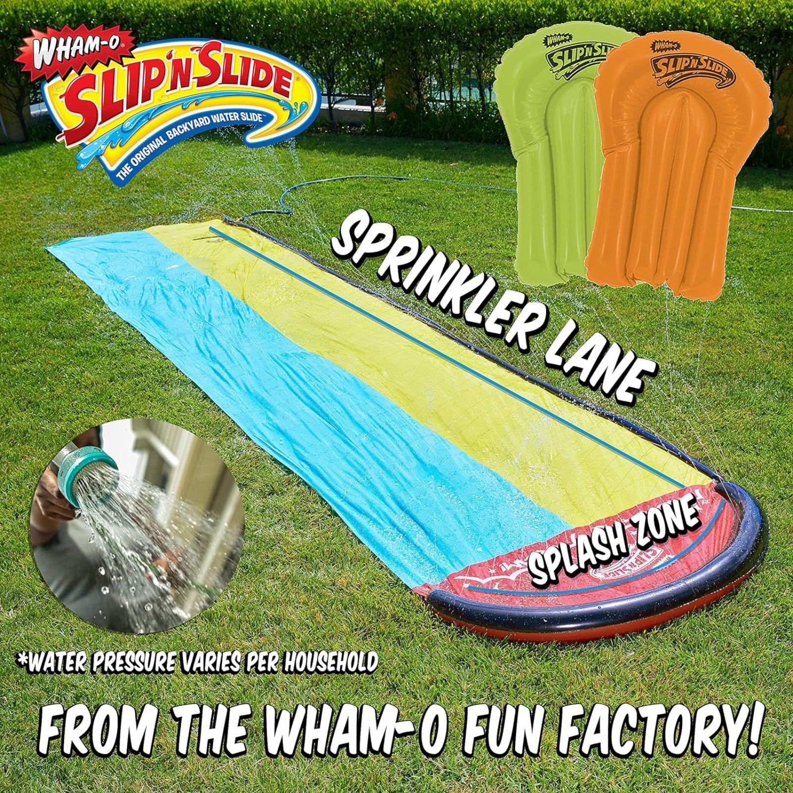 Wham-O Slip 'N Slide 16ft Double-Lane Inflatable Water Slide with Sprinkler & 2 Inflatable Boards detail image 3