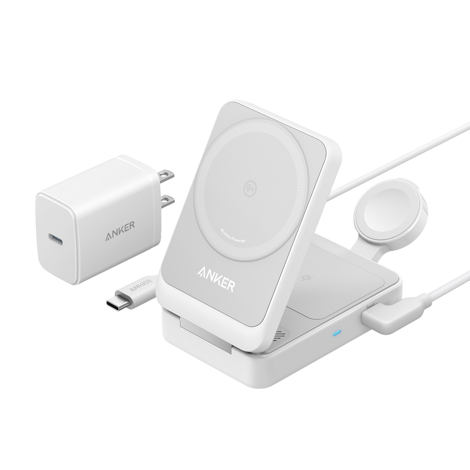 Anker MagGo Foldable 3-in-1 Qi2 Wireless Charging Stand — Compatible with iPhone / AirPods / Apple Watch, Desktop & Travel Friendly