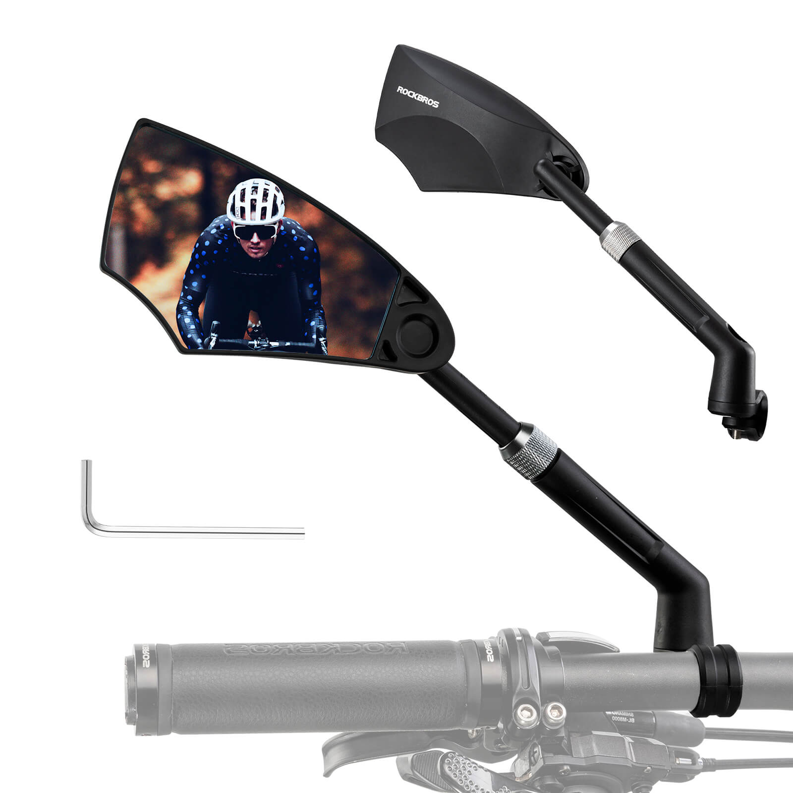 ROCKBROS 360° Adjustable Bike Rearview Mirror, Anti-Glare Wide-Angle Handlebar Mirror with Extendable Arm, Shatter-Resistant Rear View Mirror for E-Bikes, Road Bikes, City Bikes, and Scoote detail image 5