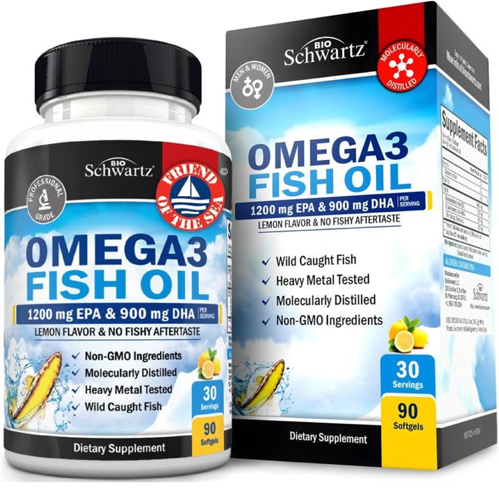 Triple Strength Omega-3 Fish Oil 3000mg (2250mg Omega-3) – Burpless Lemon, 90 Softgels