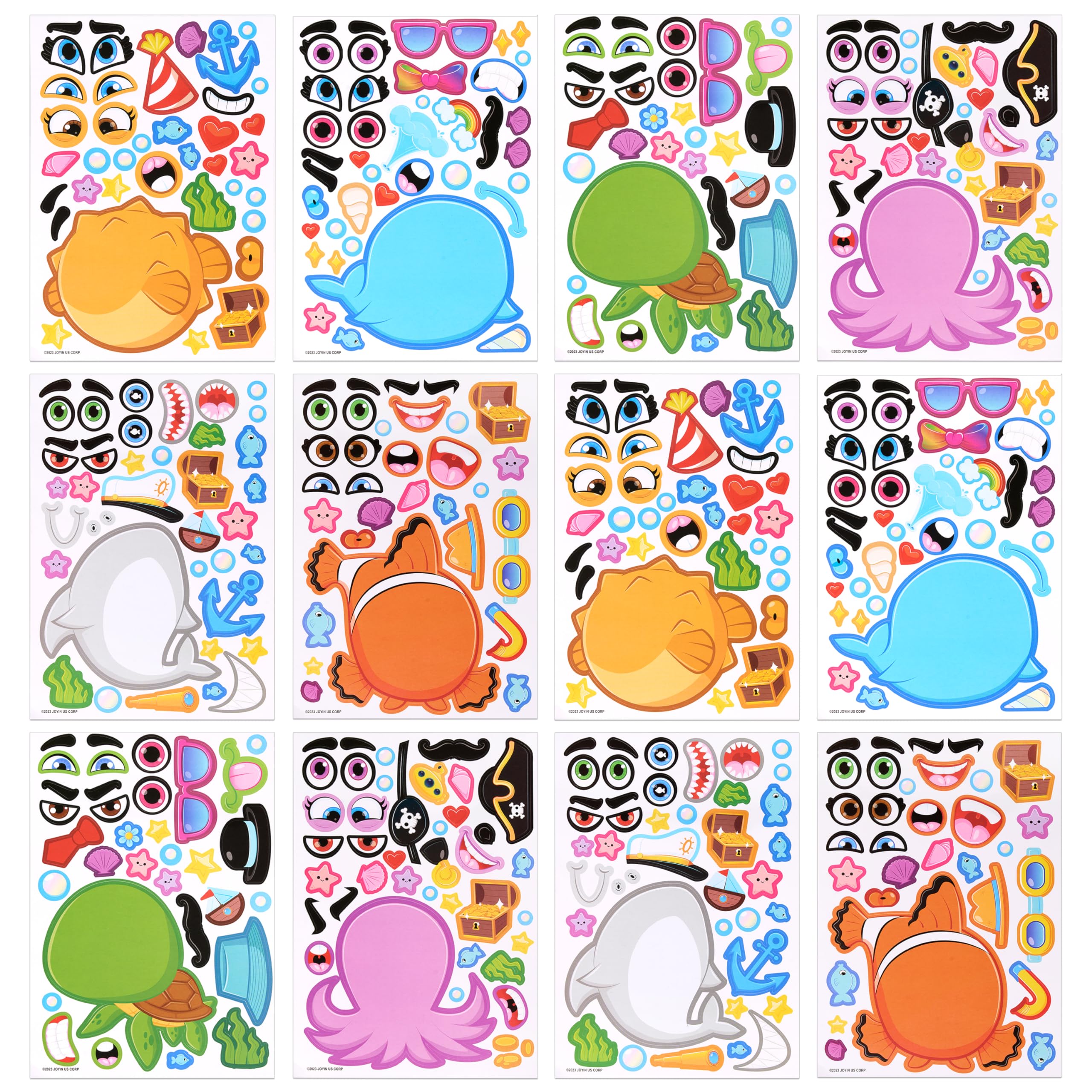 JOYIN 24PCS 9" x 6" Make-a-Face Ocean Animal Sticker Sheets for Kids — Party Favors, Crafts, Classroom Rewards