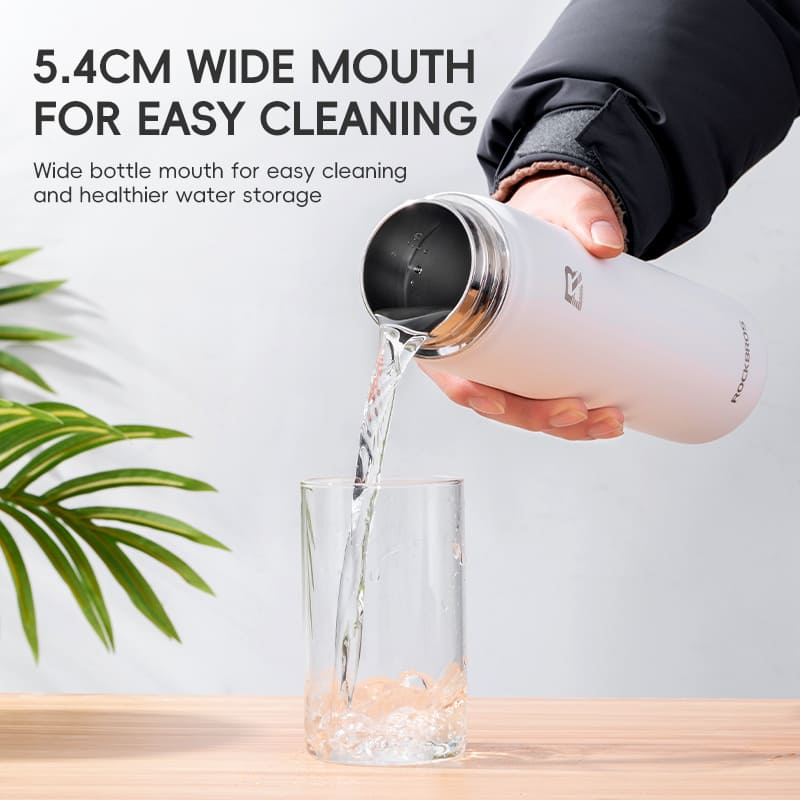 ROCKBROS 1000ml 1200ml Insulated Water Bottle with Straw, Stainless Steel Sports Thermos, Double Wall Vacuum Cold Retention for Gym Cycling Hiking School detail image 2
