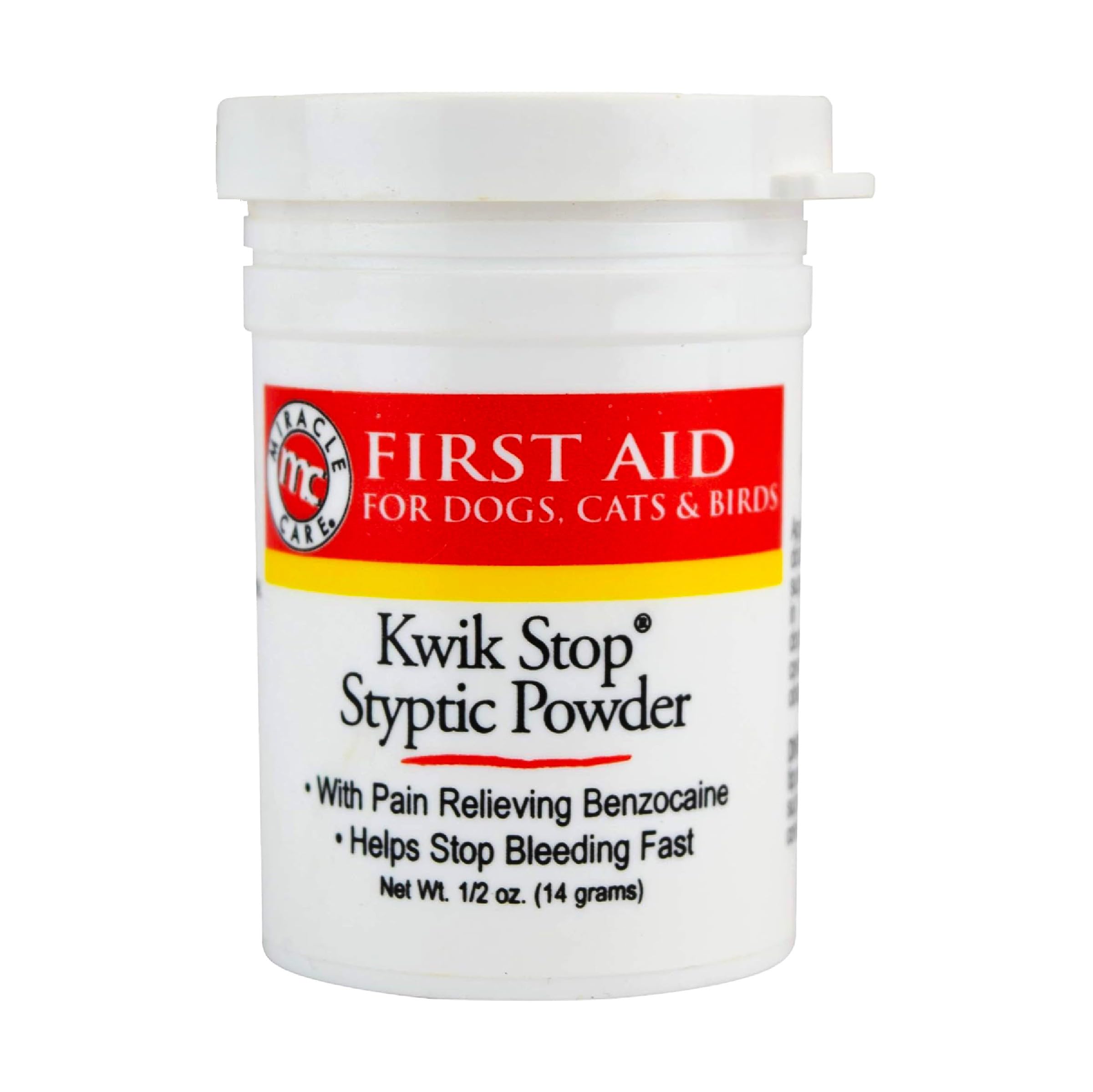Miracle Care Kwik Stop Styptic Powder for Dogs, Cats & Birds, 0. 5 oz, Fast-Acting with Benzocaine