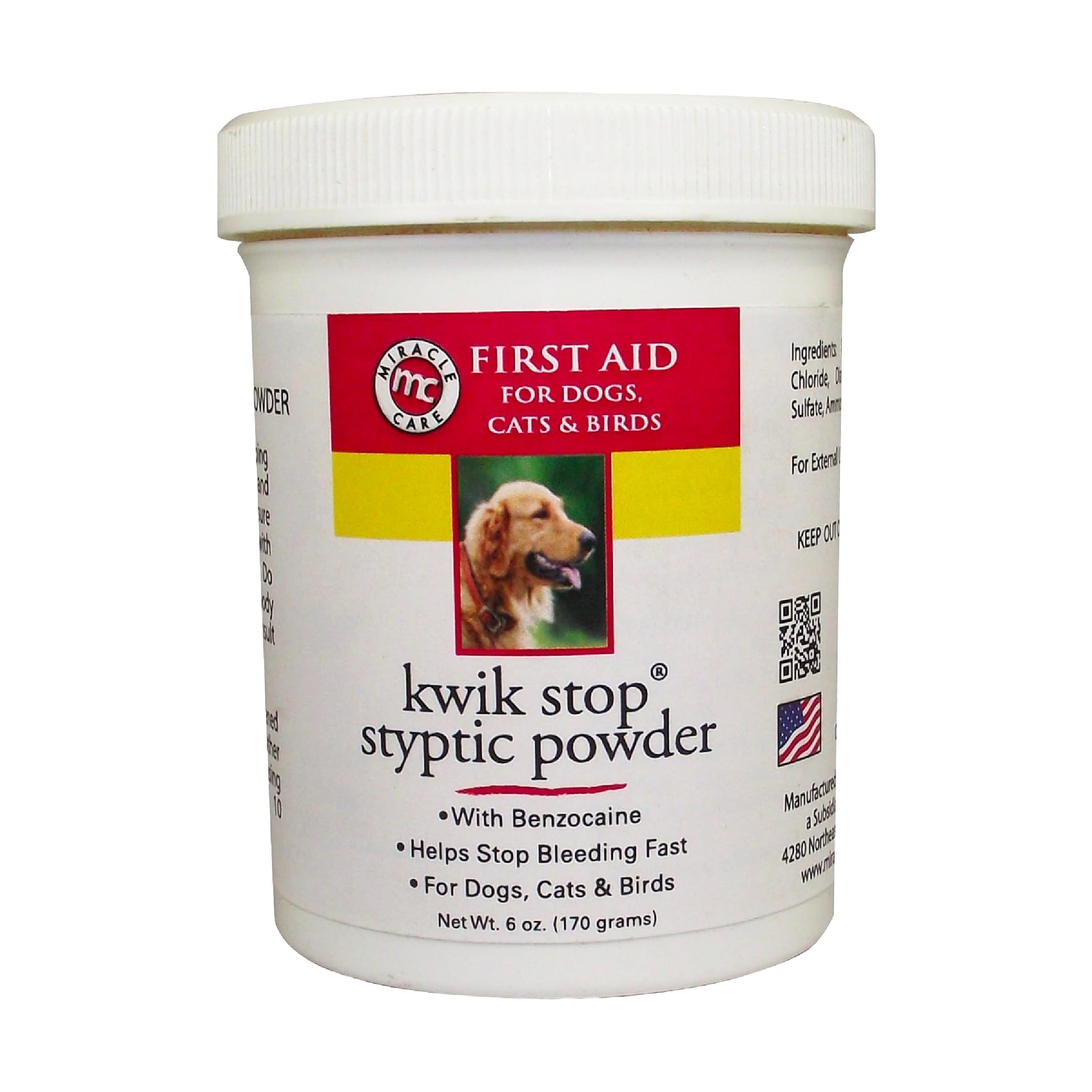 Miracle Care Kwik Stop Styptic Powder for Dogs, Cats & Birds, 0. 5 oz, Fast-Acting with Benzocaine