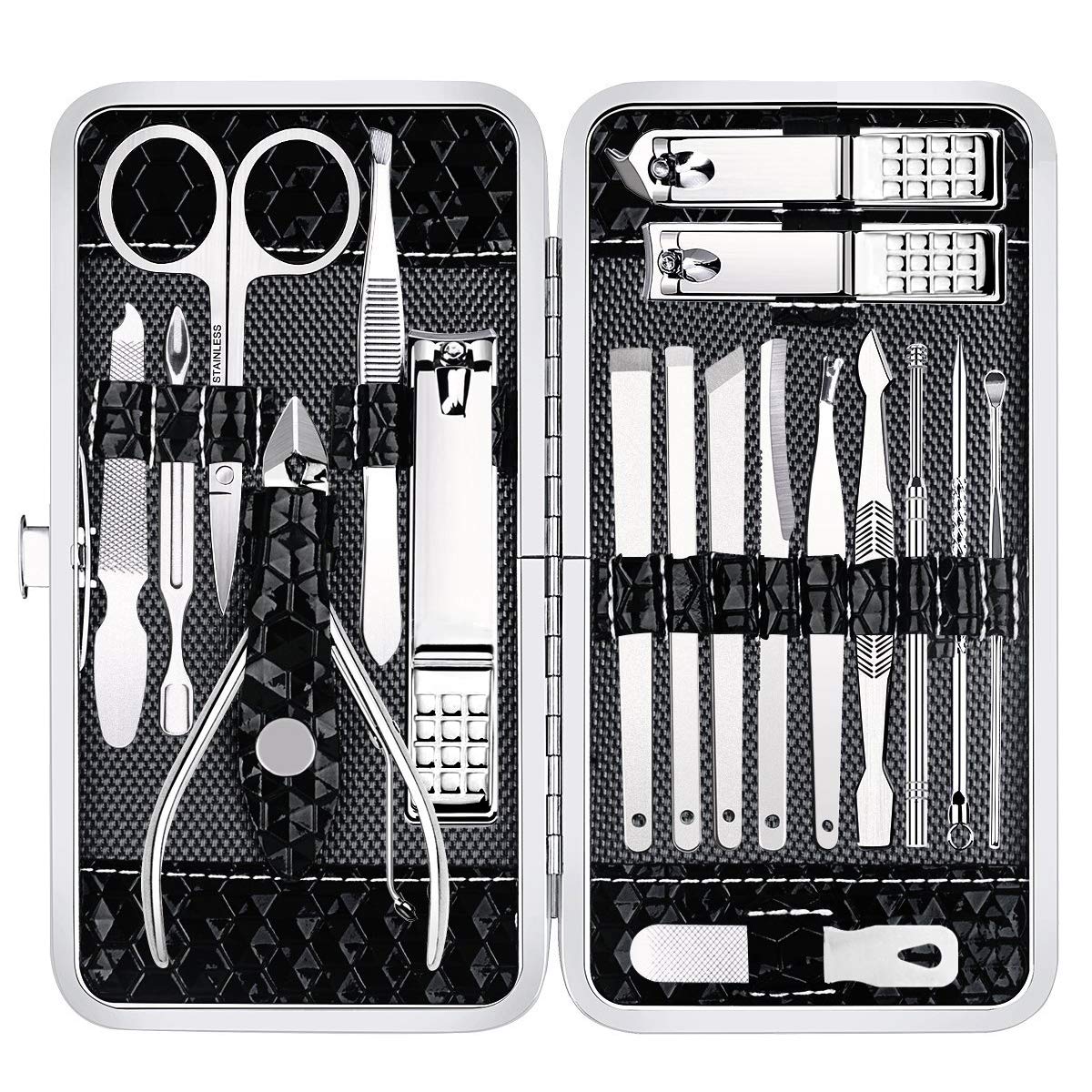 Yougai Manicure Set 18Pcs Stainless Steel Nail Clippers Set with Case Black