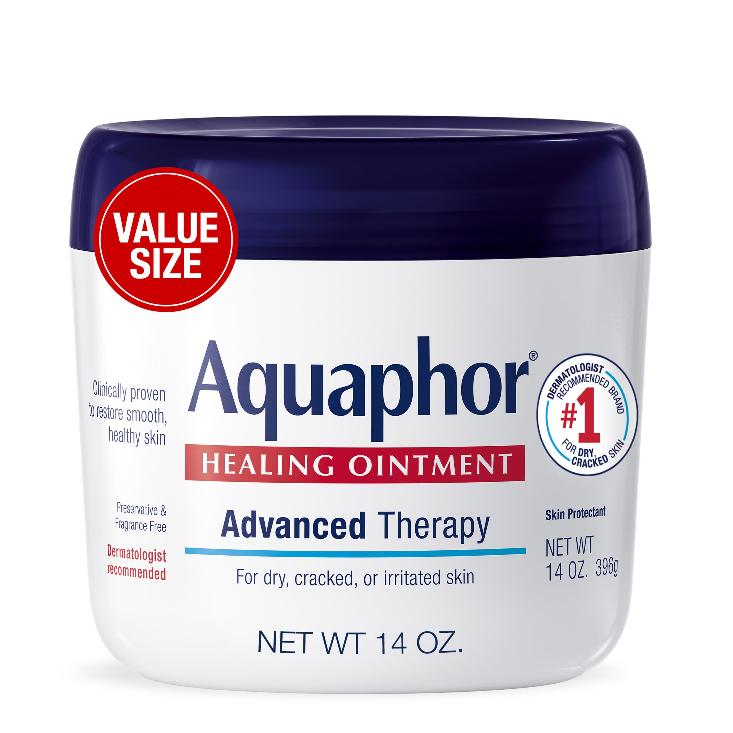 Aquaphor Healing Ointment Advanced Therapy Skin Protectant, Multi-Purpose Body Moisturizer, 14 oz Jar