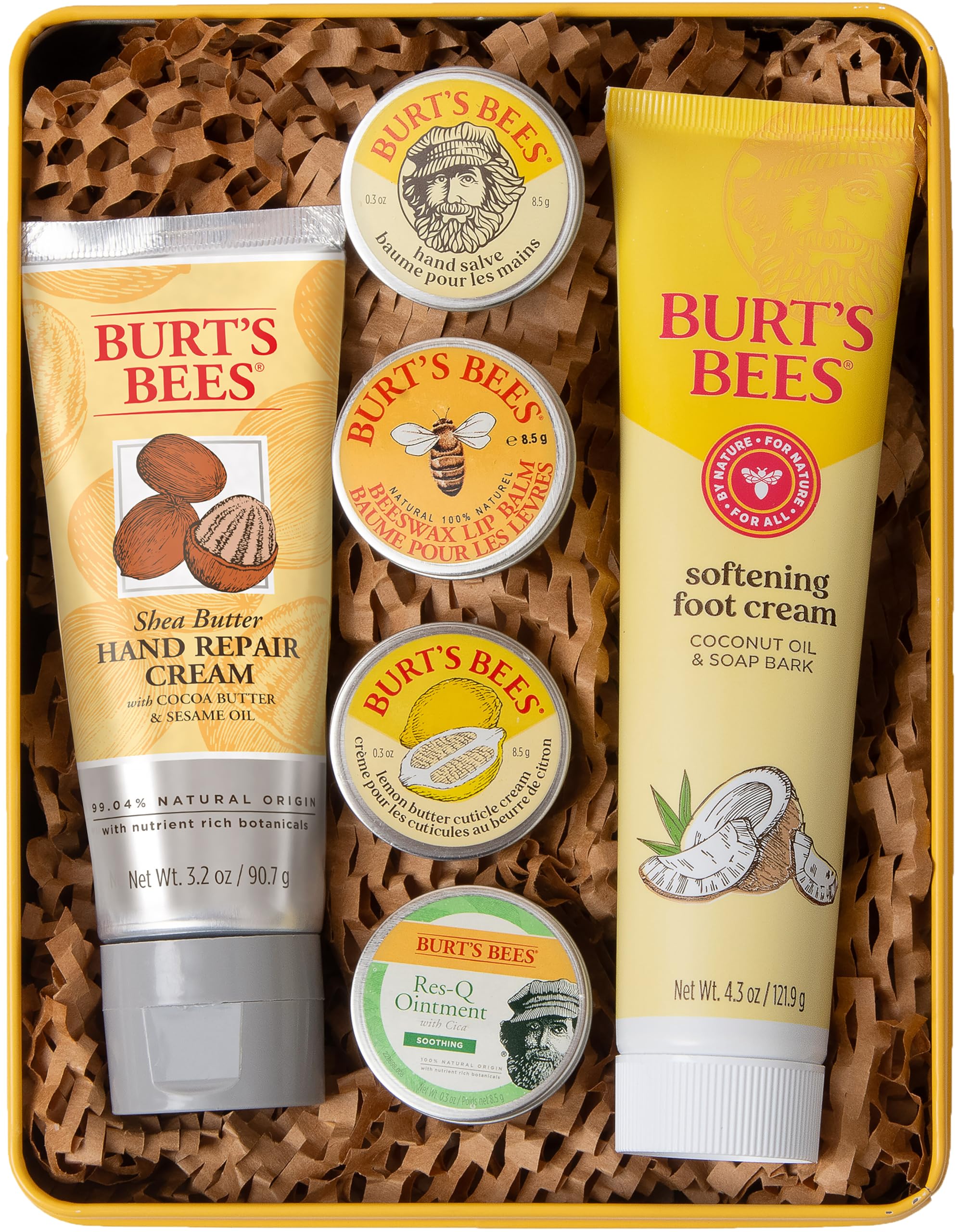 Burt's Bees Classics Gift Set – 6-Piece Tin (Cuticle Cream, Hand Salve, Lip Balm, Res-Q Ointment, Hand Repair, Coconut Foot Cream)