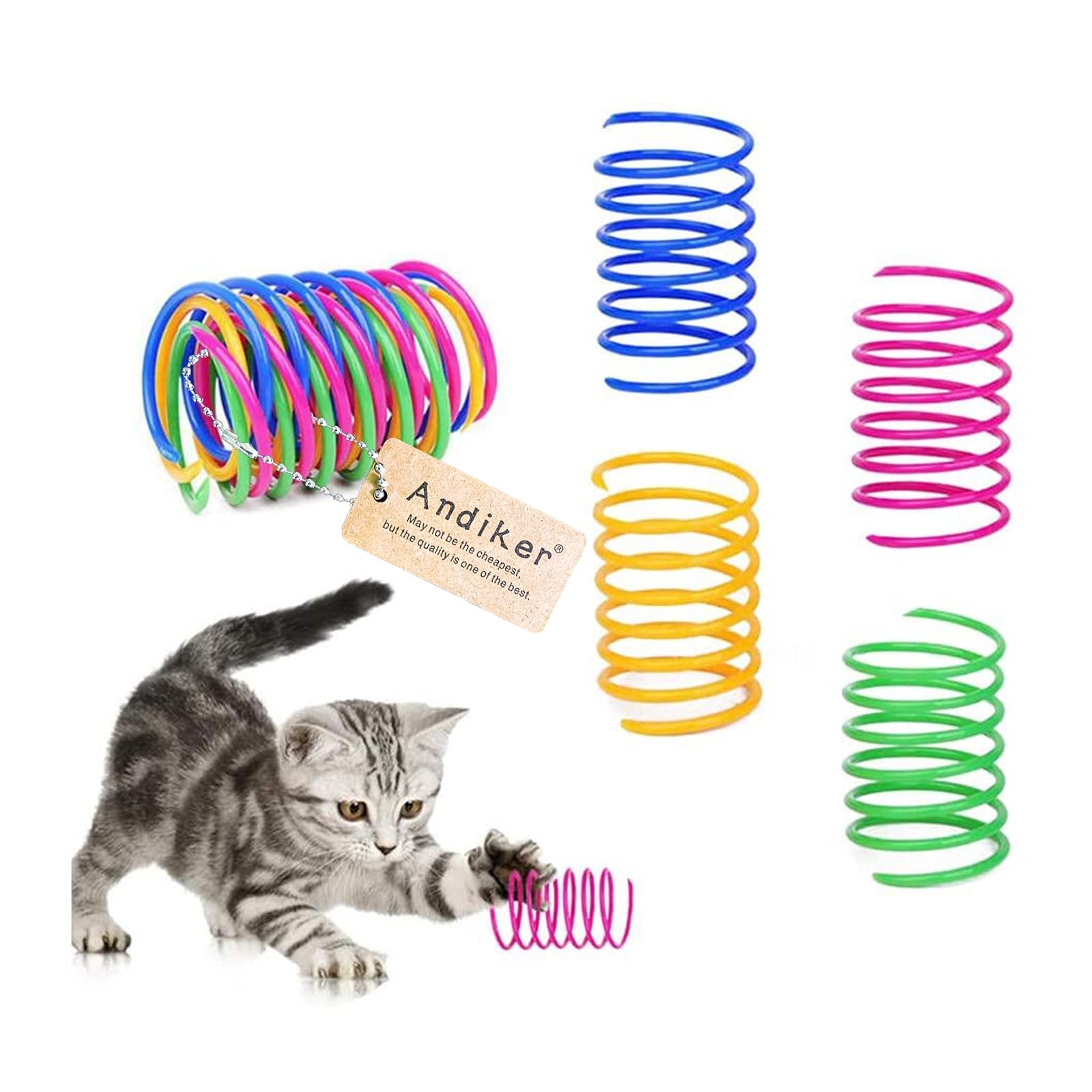 Andiker Cat Spring Toy, 12 Pc Colorful Cat Kicker Toys for Indoor Play — Interactive Springs for Swatting, Biting, Hunting