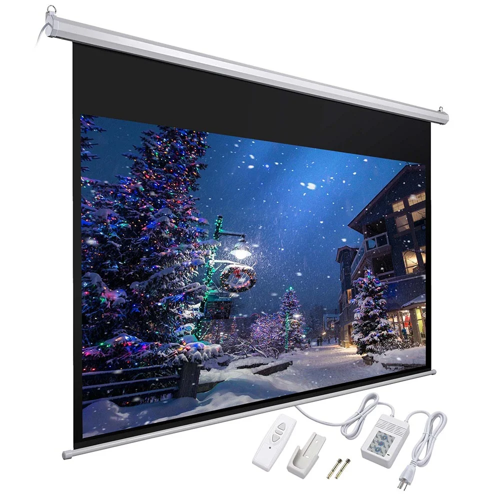 Retractable Electric Projection Screen 92" 16:9 Ceiling Mounted