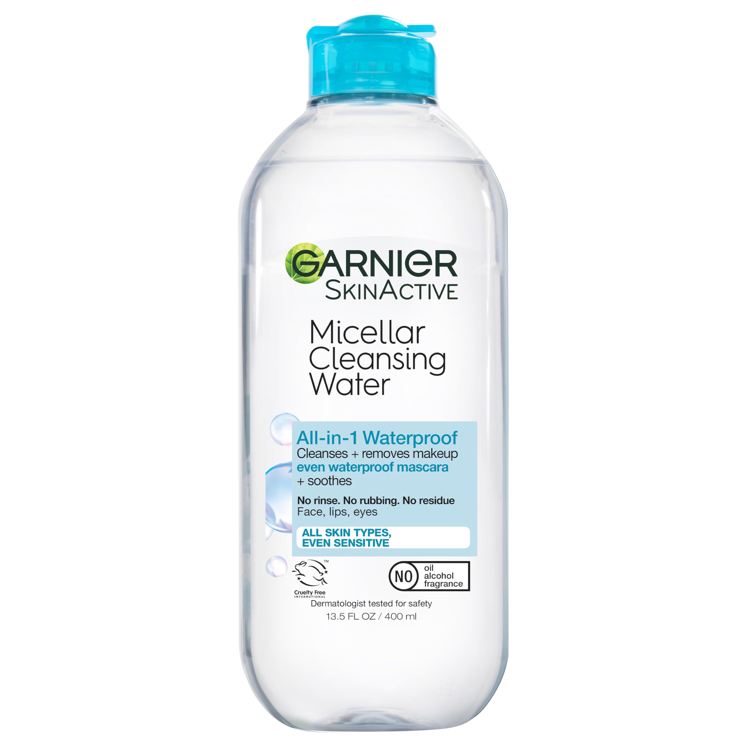 Garnier Micellar Water for Waterproof Makeup, Hydrating Facial Cleanser & Makeup Remover, Suitable for Sensitive Skin, Vegan, Cruelty Free, 13. 5 fl oz (400 mL)