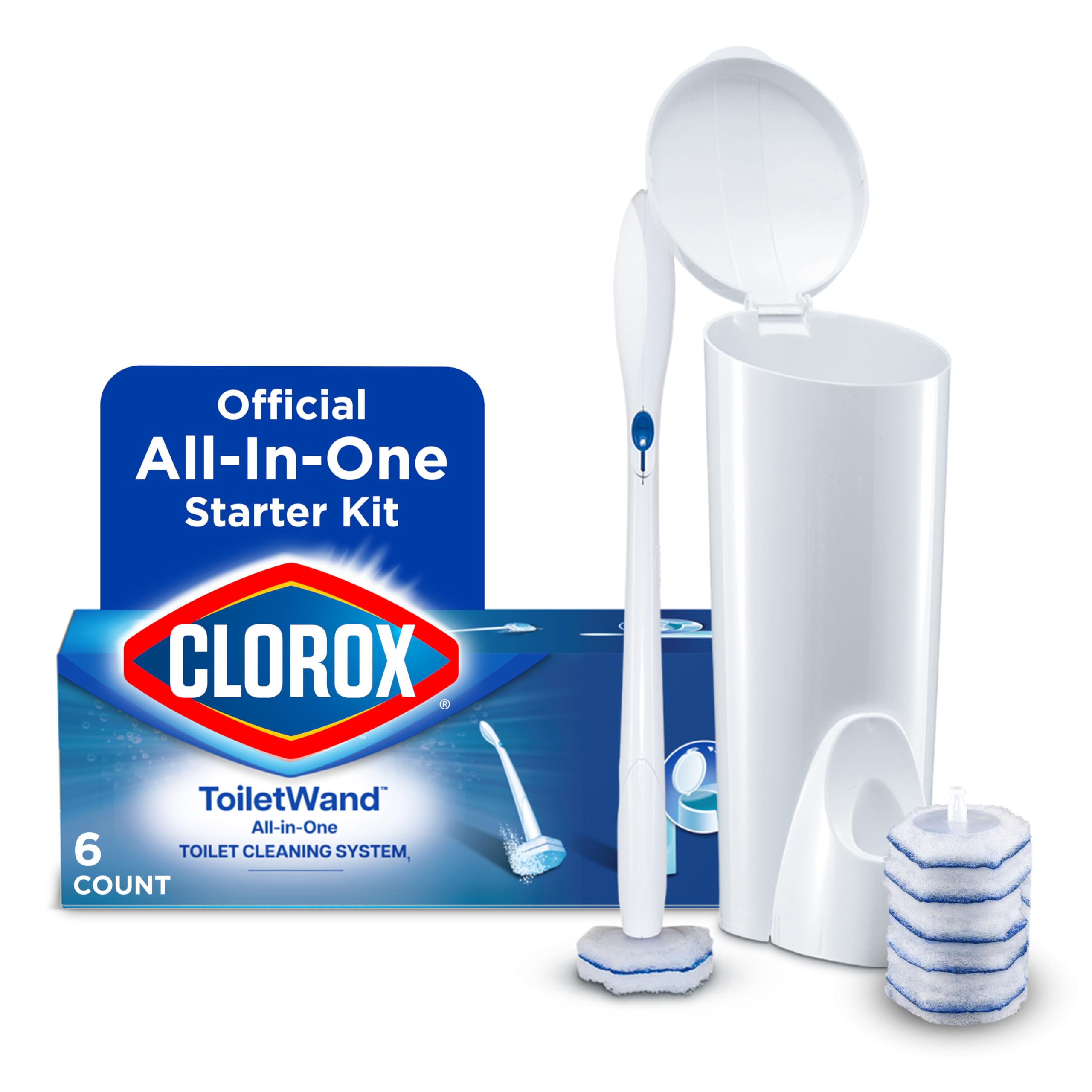 Clorox 03191CT Toilet Wand Disposable Toilet Cleaning Kit: Handle, Caddy & Refills, White (Case of 6)