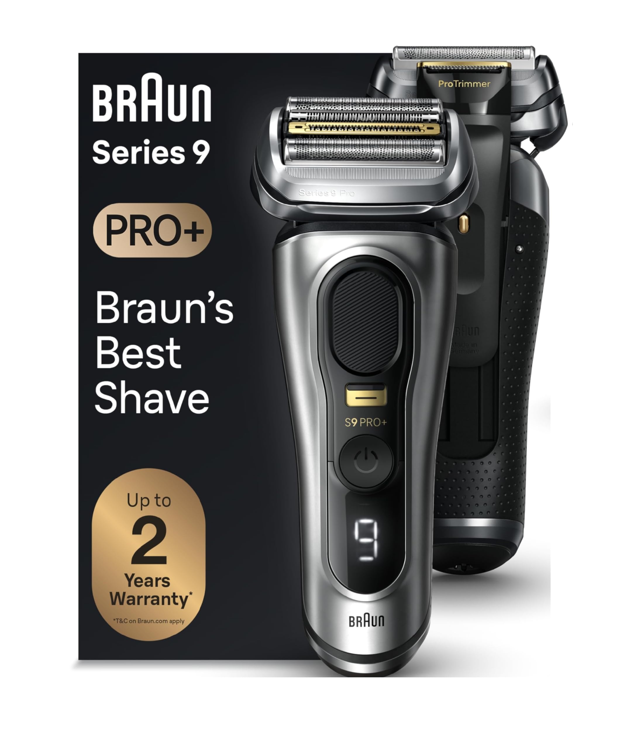 Braun Series 9 PRO+ Electric Shaver for Men, 5 ProShave Elements & Precision Long‑Hair Trimmer, 6‑in‑1 SmartCare Center, Wet & Dry, 60‑Minute Battery, Model 9517s