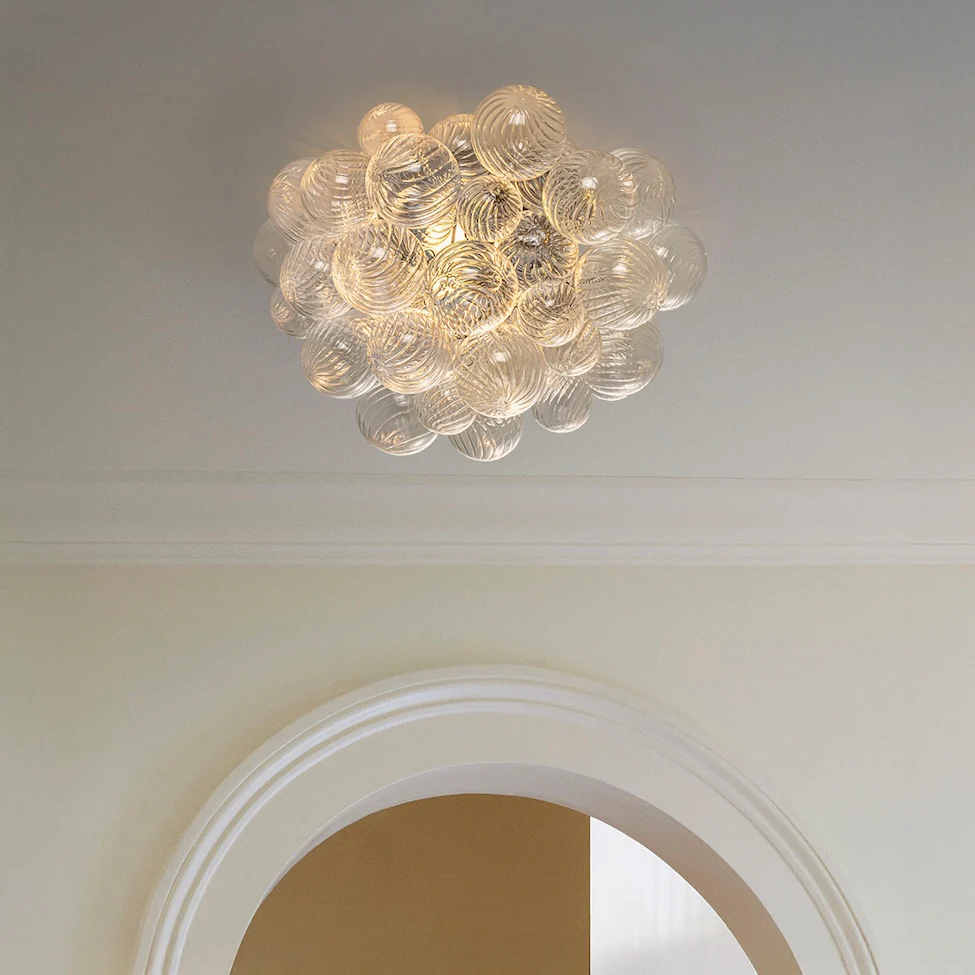 Moorizon Spiral Bubble D20" Hand-Blown Spiral Glass Globe Flush Mount, G45 E12 LED Bulb, Polished Nickel, Dimmable Hardwired, for Bedrooms, Halls, Hotels & Commercial Spaces. detail image 3