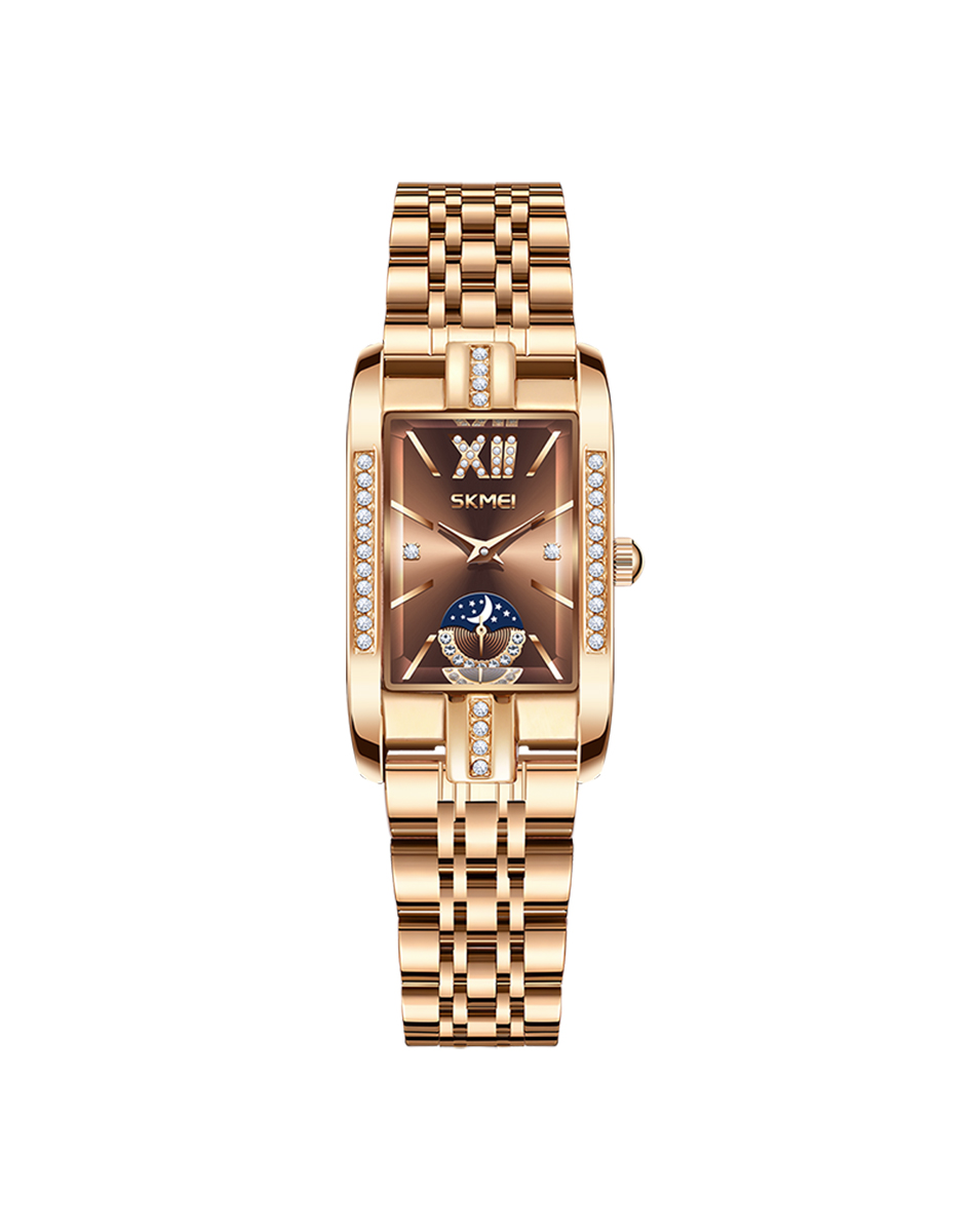 SKMEI 7092 Women’s Rose Gold Stainless Steel Quartz Watch — Small Square Dial, Blue/Brown Dial, High-Hardness Glass, 30M Water Resistant, Gift-Worthy