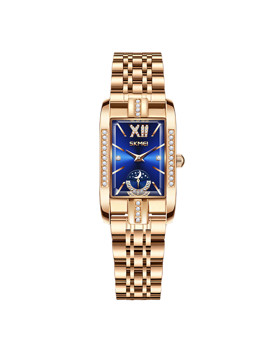 SKMEI 7092 Women’s Rose Gold Stainless Steel Quartz Watch — Small Square Dial, Blue/Brown Dial, High-Hardness Glass, 30M Water Resistant, Gift-Worthy