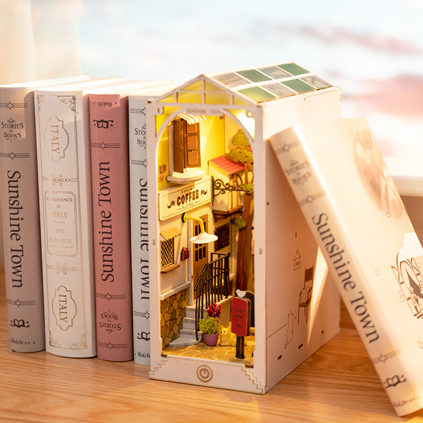 Rolife Sam’s Study DIY Miniature Book House, Vintage Bookshelf Wall Handmade Assembly Model, Creative Decorative Gift detail image 2