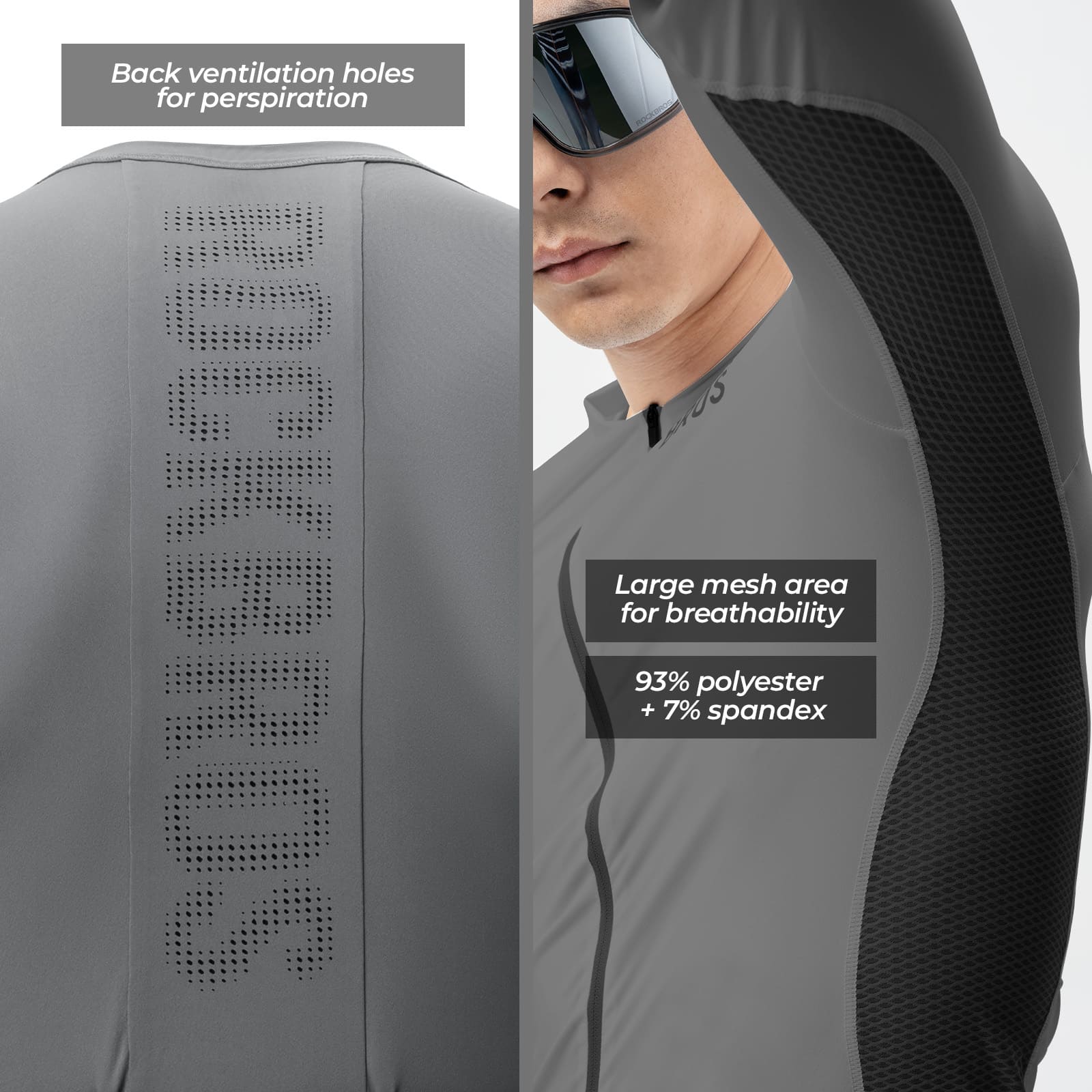 ROCKBROS Men's Long Sleeve Cycling Jersey, Colorblock Quick Dry Bike Shirt, Breathable UV Sun Protection for Road Bike MTB Outdoor detail image 1