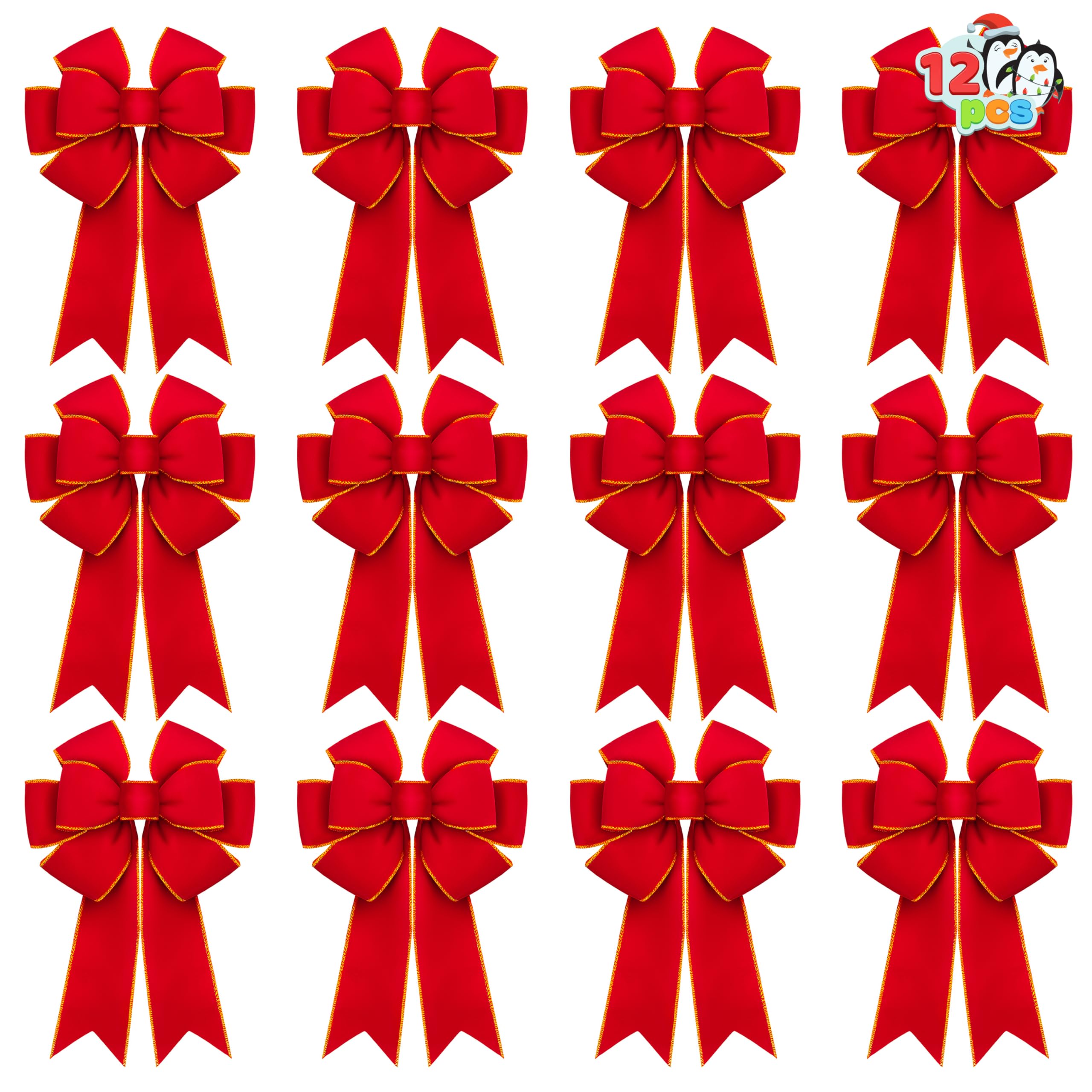 JOYIN 3-Pack Large Red Velvet Christmas Bows with Gold Wired Edge, 14" x 12"