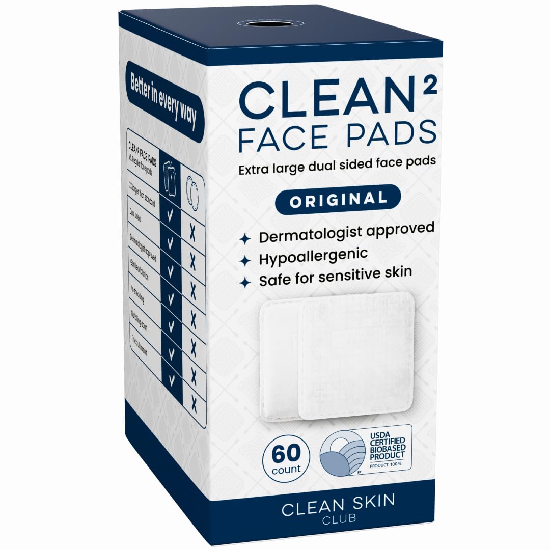 Clean Skin Club Clean² 2. 0 Extra-Large 3-Layer Disposable Makeup Remover Pads — Textured & Ultra-Smooth Double-Sided, Improved Lint-Resistant Anti-Tear