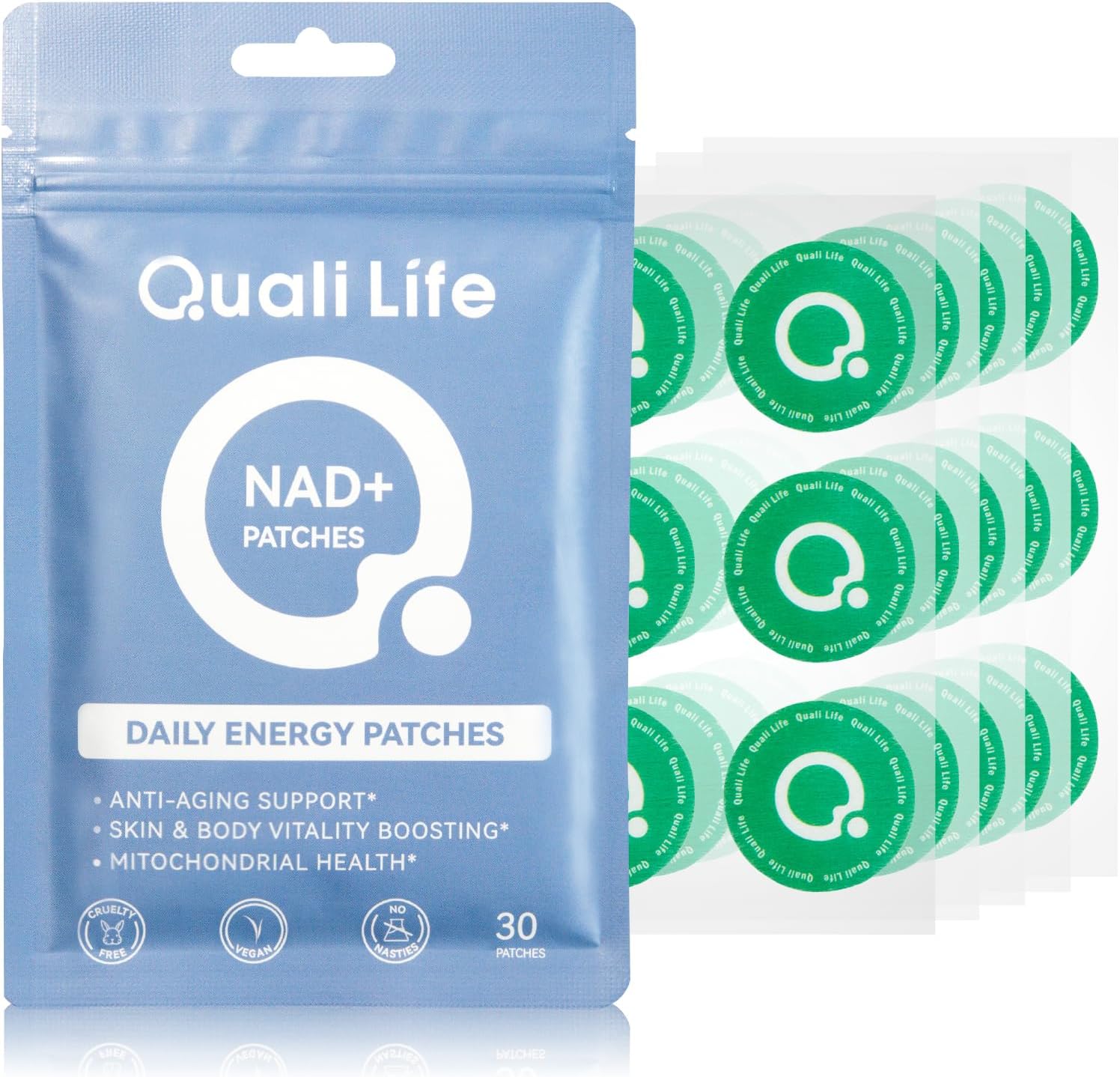 Qualilife NAD+Patches for Women & Men, Wellness Patches for Anti-Aging & Energy Support - with Resveratrol, CoQ10, Nicotinamide Riboside, PQQ - 30 Days Supply