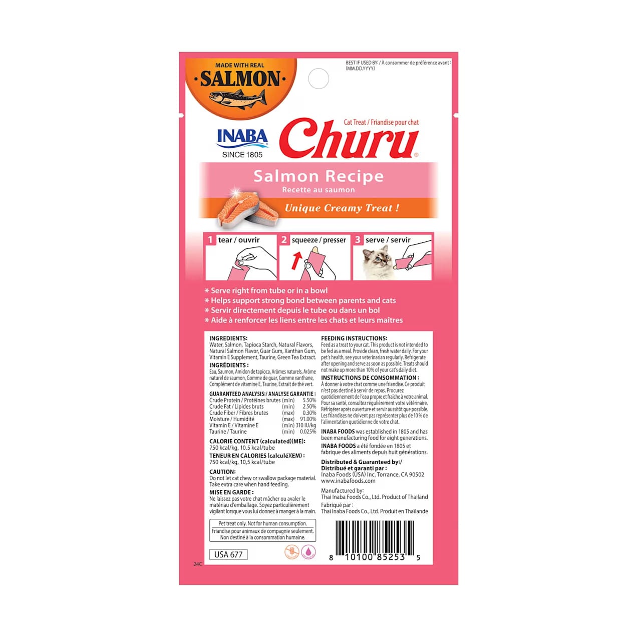 Inaba Churu Salmon Lickable Cat Treats — Made with Premium Salmon for a Smooth, Creamy Texture; Perfect for Daily Treats, Training Rewards & Bonding Moments detail image 2