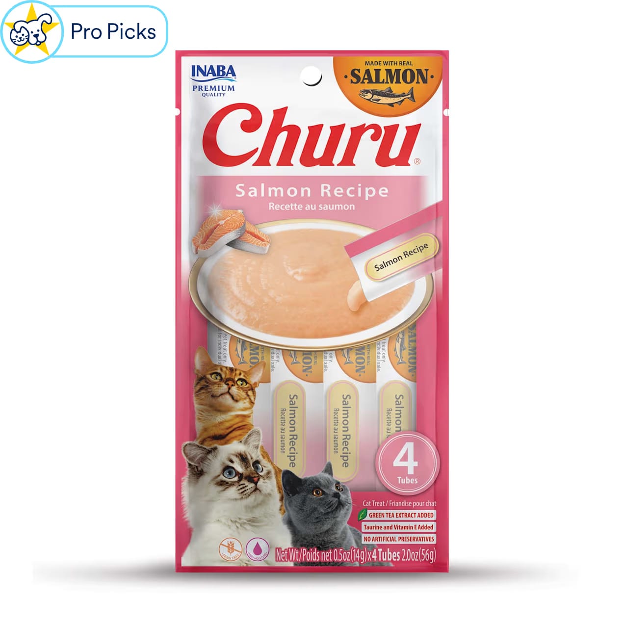 Inaba Churu Salmon Lickable Cat Treats — Made with Premium Salmon for a Smooth, Creamy Texture; Perfect for Daily Treats, Training Rewards & Bonding Moments