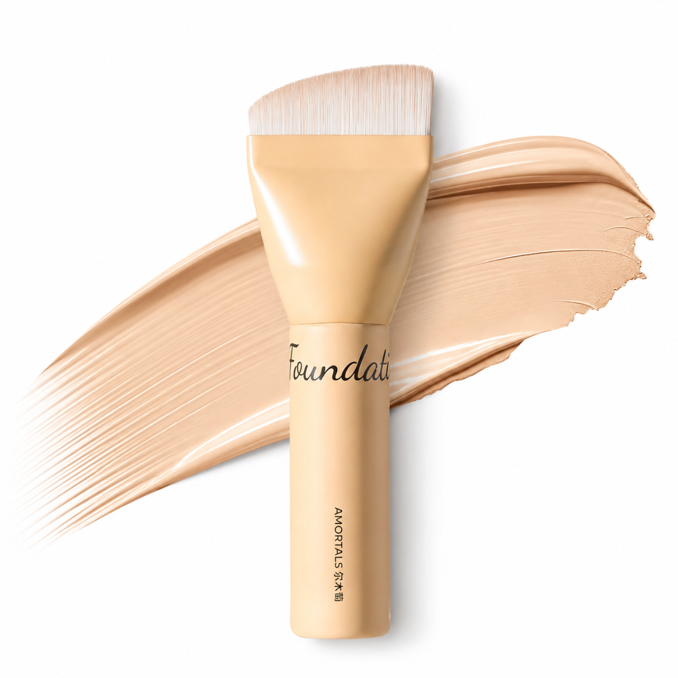 AMORTALS 10-Second Flawless Base Foundation Brush — Curved Seamless Face Brush, Professional Blending Soft High-Density Synthetic Fibers