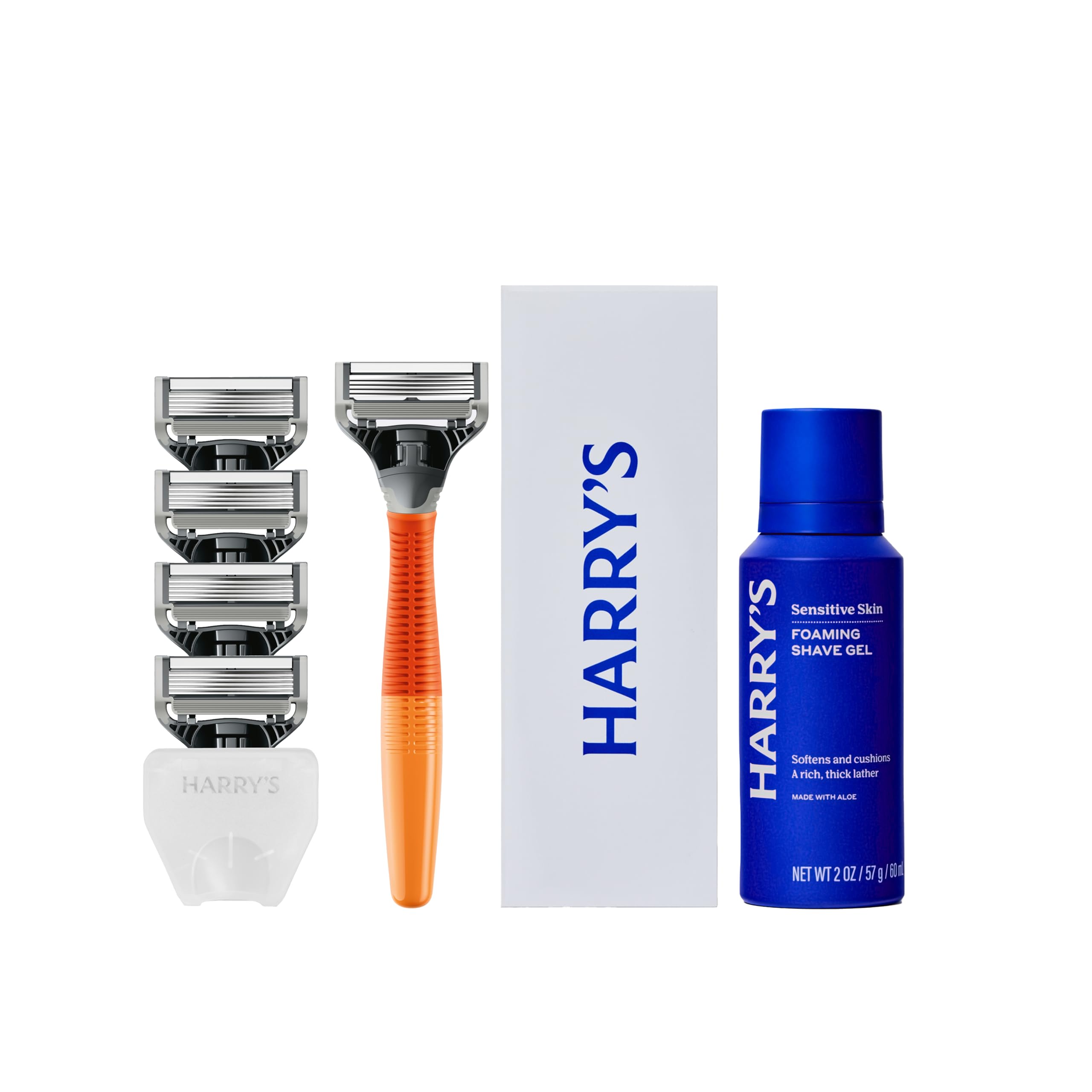 Harry's Original Shaving Kit for Men — Truman Razor Handle, 5 Blade Refills, Foaming Shave Gel, Travel Blade Cover — TSA Approved