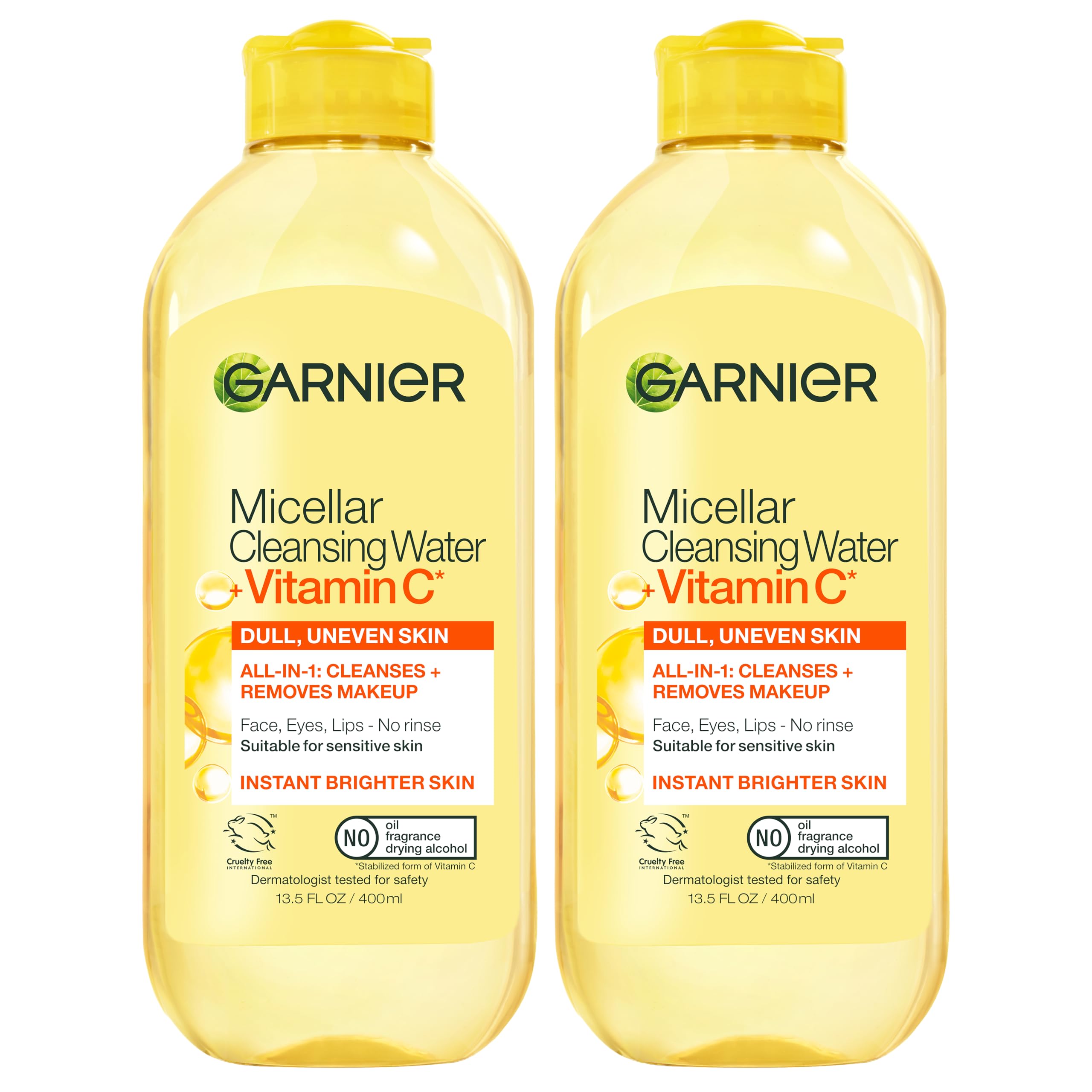 Garnier Micellar Cleansing Water with Vitamin C, Facial Cleanser & Makeup Remover, 13. 5 Fl Oz (400mL), 2 Count
