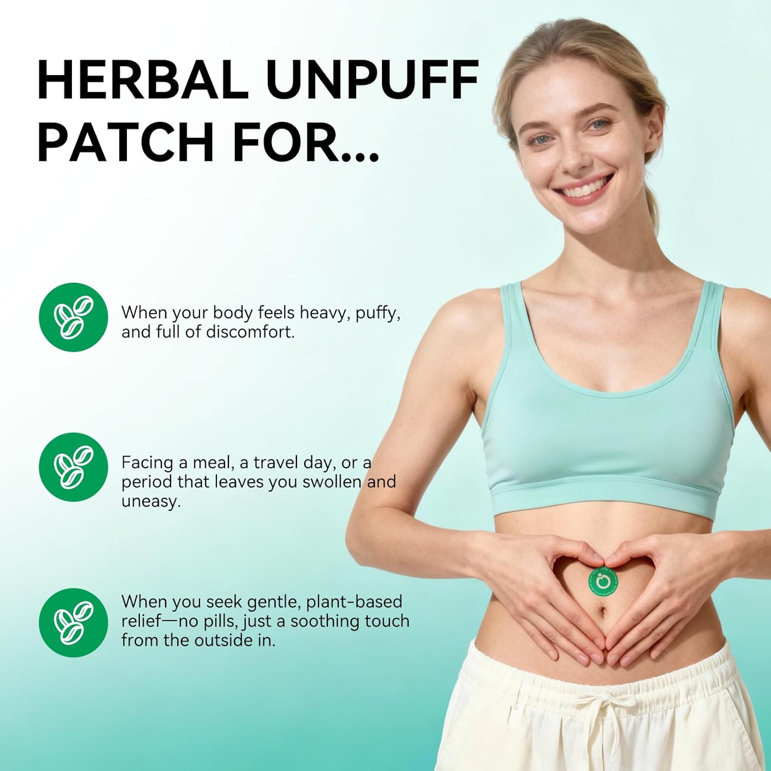 Qualilife Unpuff Patches - Wellness Patch with Dandelion, Fennel, Artichoke, Ginger & Turmeric - Natural Herbal Support for Bloating, Water Retention & Digestive Support - 30 Vegan Patches detail image 1