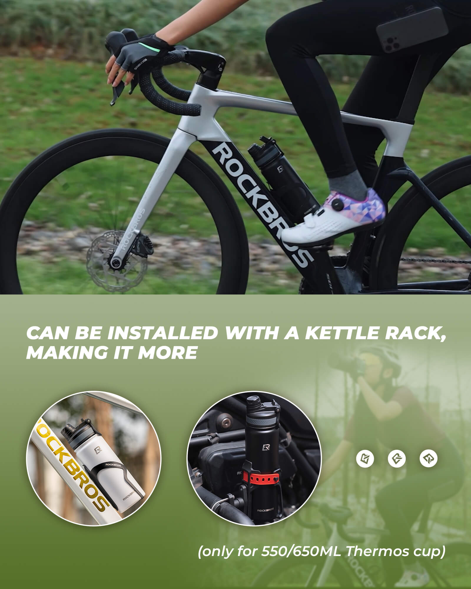 ROCKBROS Stainless Steel Water Bottle, Insulated Straw Bottle, Vacuum Thermos for Cycling Hiking Gym detail image 7
