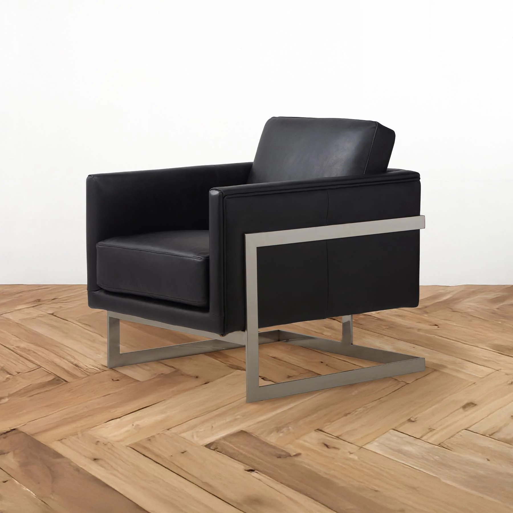 Moorizon Cove 26¾" Wide Full-Grain Oiled-Wax Leather Lounge Chair, Stainless Steel Frame, Deep Seat with High-Resilience Cushion, for Living Rooms, Offices & Hotel Lobbies detail image 4
