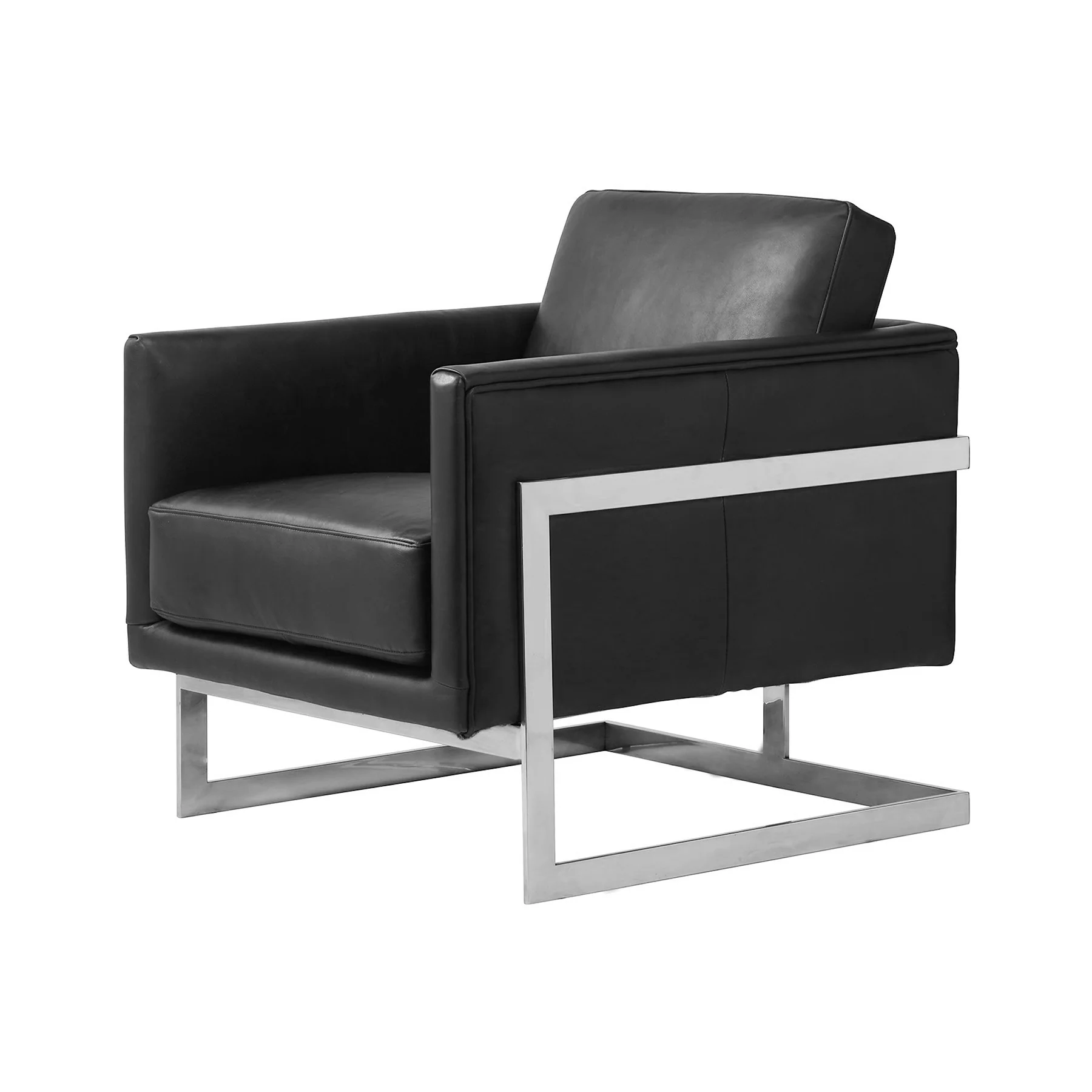 Moorizon Cove 26¾" Wide Full-Grain Oiled-Wax Leather Lounge Chair, Stainless Steel Frame, Deep Seat with High-Resilience Cushion, for Living Rooms, Offices & Hotel Lobbies