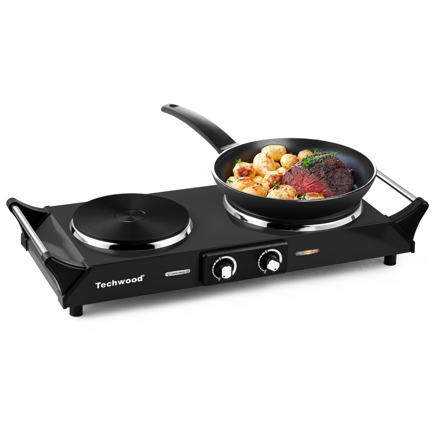 Techwood ES-3203 1800W Double-Burner Electric Hot Plate (Black Stainless Steel)