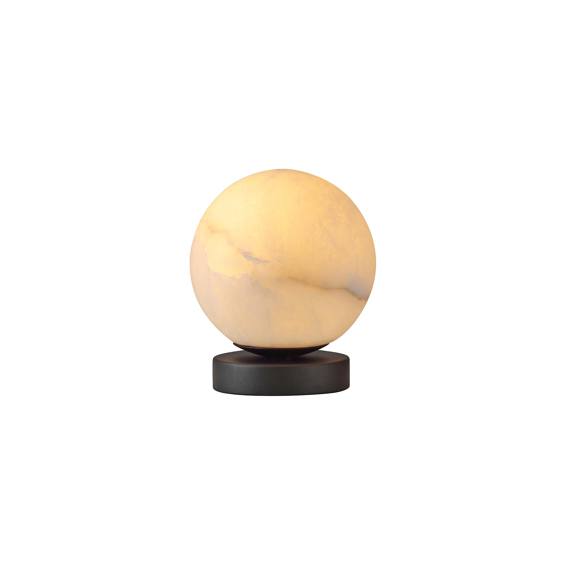 Moorizon Moonlit Alabaster 6" Hand-Carved Natural Alabaster Globe LED Table Lamp, E12 G45 Plug-In Ambient Desk Lamp, for Bedroom, Side Table, Study & Home