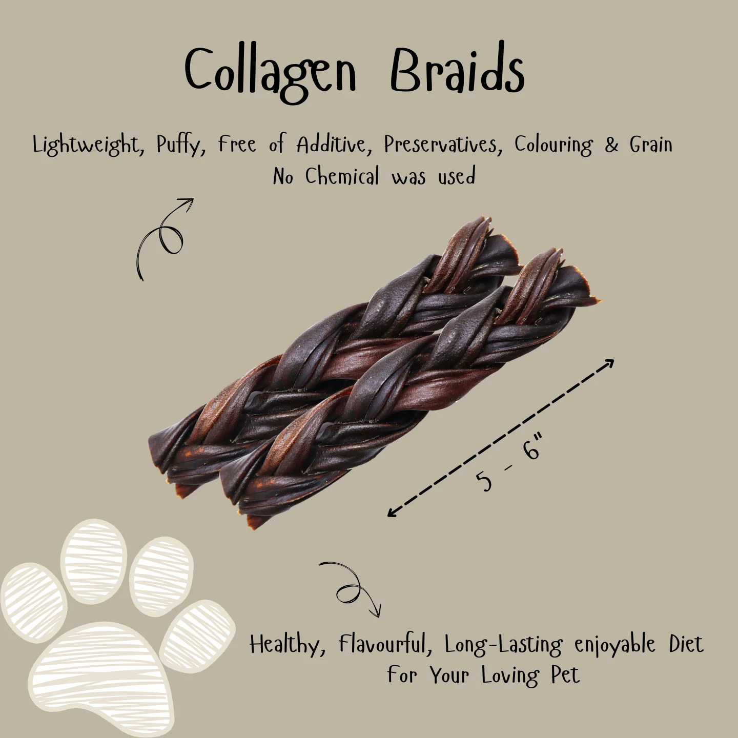 Azrapaws 6 Inch Roasted Collagen Braided Dog Chew Sticks Premium Rawhide Dental Treats for Medium and Large Breeds