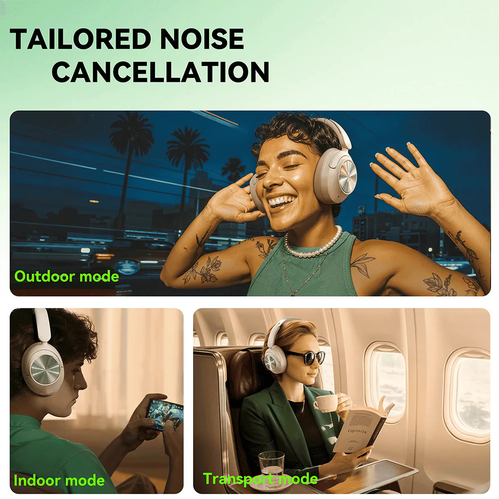 OneOdio Focus A6 — 75H Battery, −48dB Hybrid Active Noise Cancelling Bluetooth Over-Ear Headphones, Hi-Res LDAC Sound, Bluetooth 6.0 — Ideal for Commuting, Travel, Office and Music detail image 2