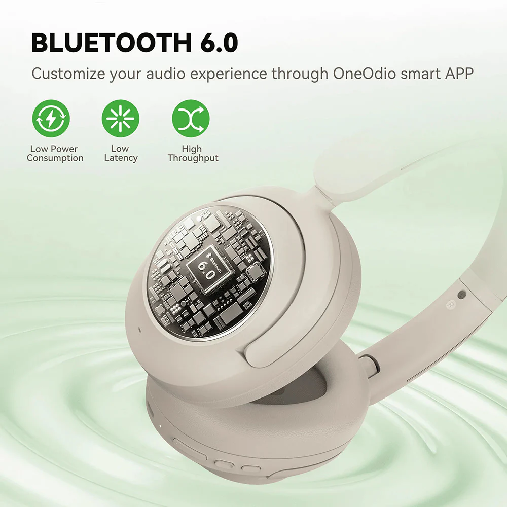 OneOdio Focus A6 — 75H Battery, −48dB Hybrid Active Noise Cancelling Bluetooth Over-Ear Headphones, Hi-Res LDAC Sound, Bluetooth 6.0 — Ideal for Commuting, Travel, Office and Music detail image 7
