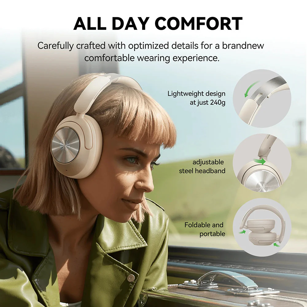 OneOdio Focus A6 — 75H Battery, −48dB Hybrid Active Noise Cancelling Bluetooth Over-Ear Headphones, Hi-Res LDAC Sound, Bluetooth 6.0 — Ideal for Commuting, Travel, Office and Music detail image 9