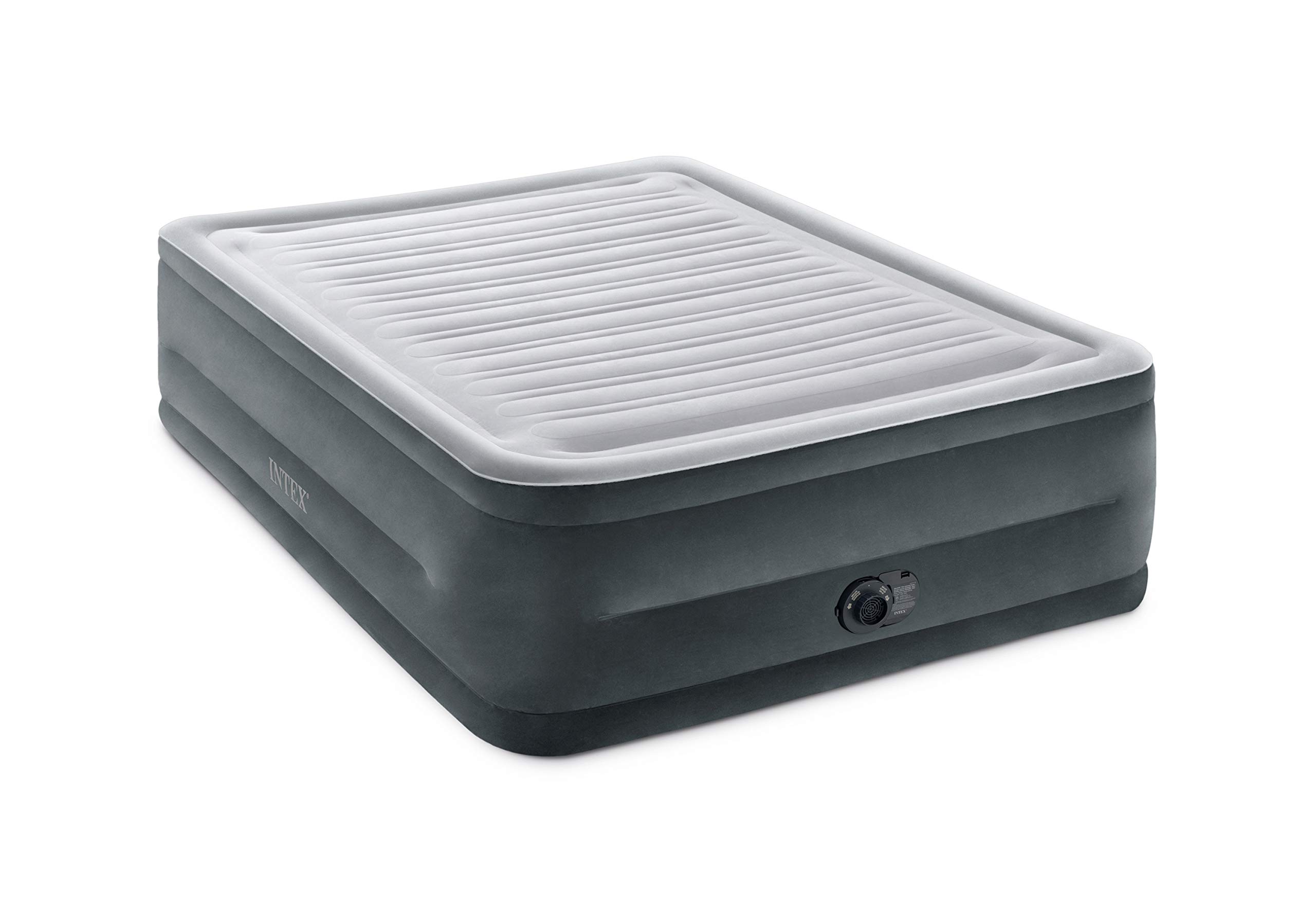 Intex 64417ED 22in Queen Dura-Beam Comfort Plush High-Rise Inflatable Air Mattress with Built-in Pump, 600 lb Capacity