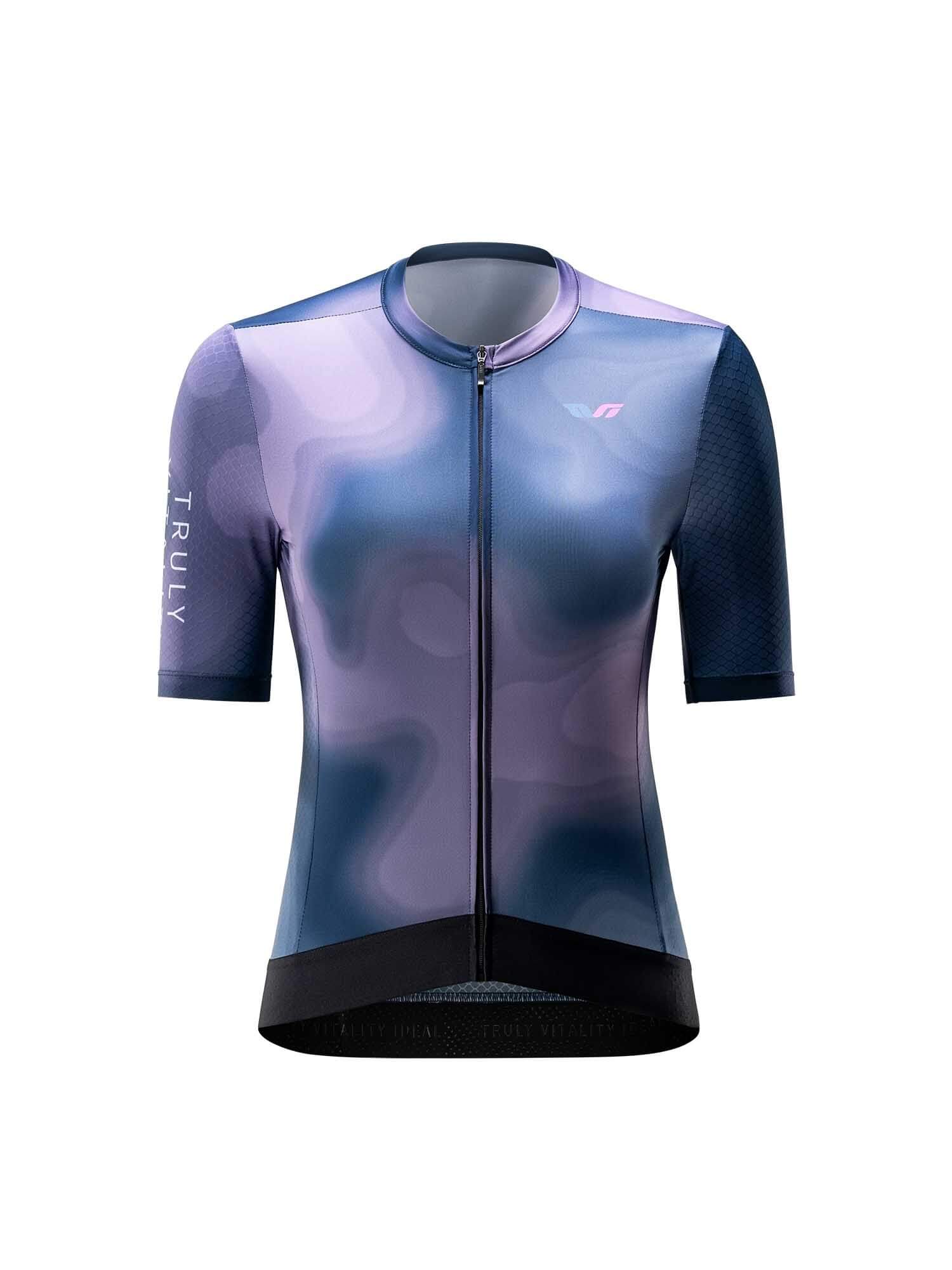 ROCKBROS TVI Women's Cycling Jersey Short Sleeve, Blue Purple Gradient Bike Shirt, Quick Dry Breathable Moisture Wicking Bicycle Top for Road Bike MTB Outdoor Riding