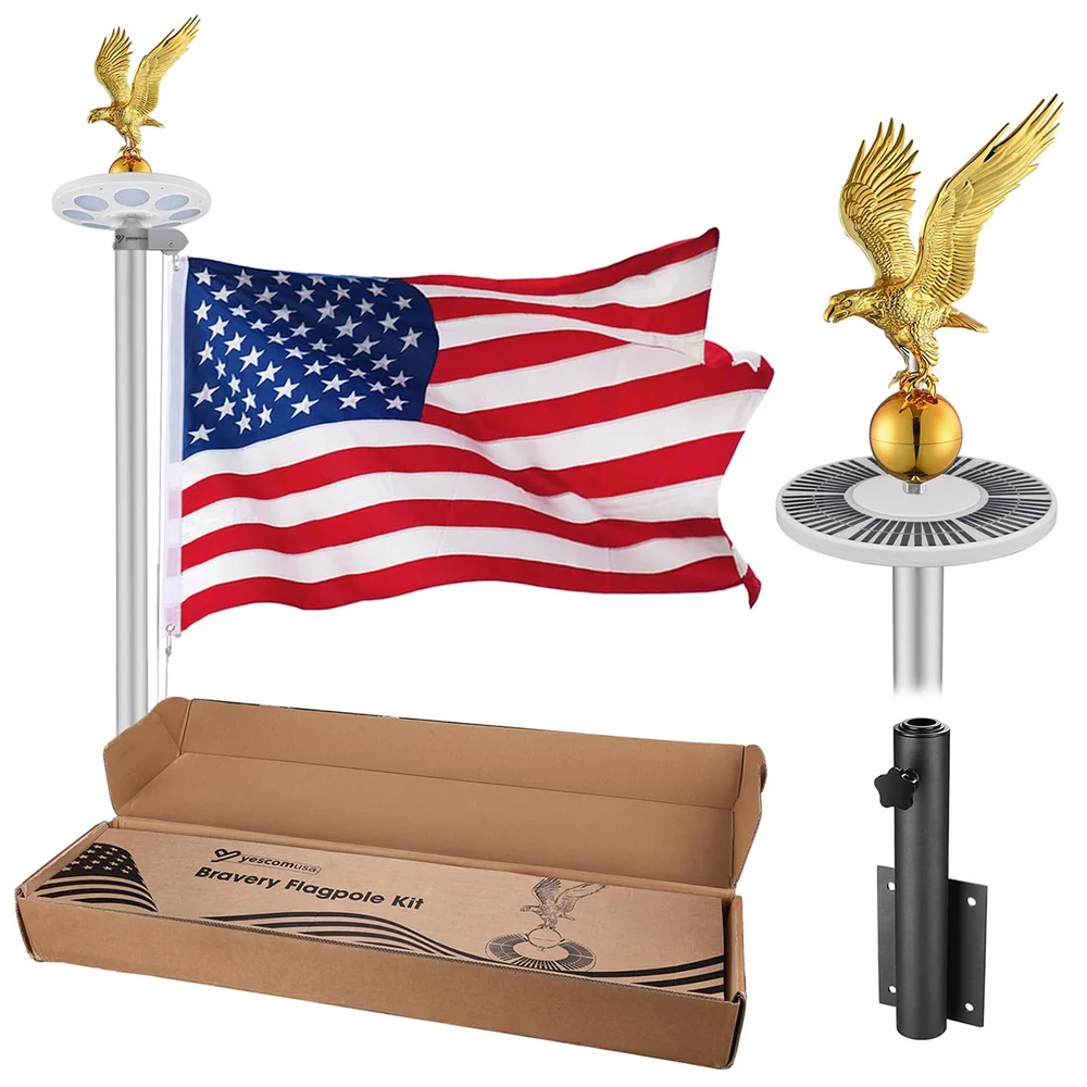 Bravery MEGA Flagpole with Dock Mount, Light & Regal Eagle Topper, 20ft 16Gauge