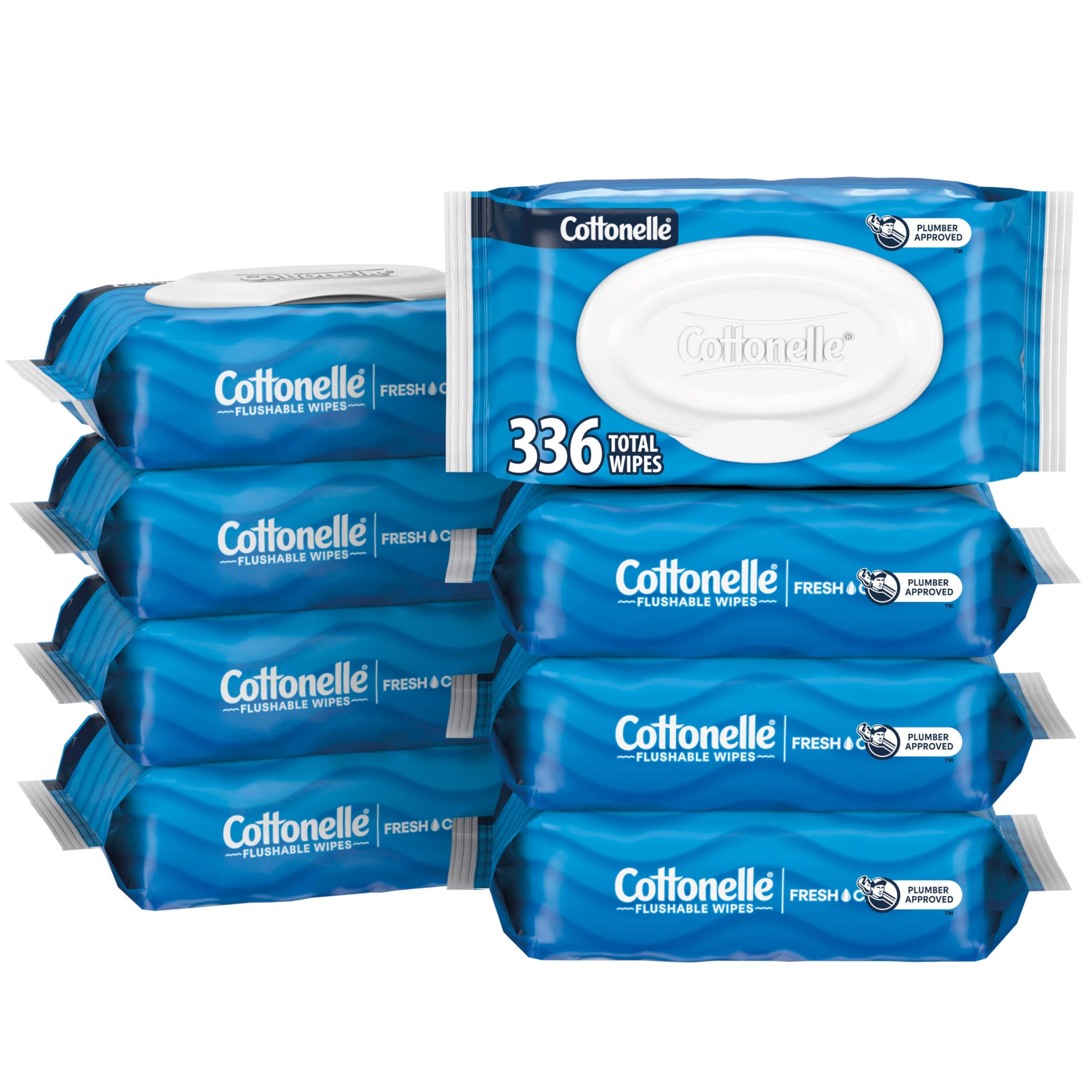 Toallitas húmedas desechables Cottonelle Fresh Feel, para adultos, 8 paquetes con tapa abatible, 42 toallitas por paquete (336 toallitas en total), el embalaje puede variar