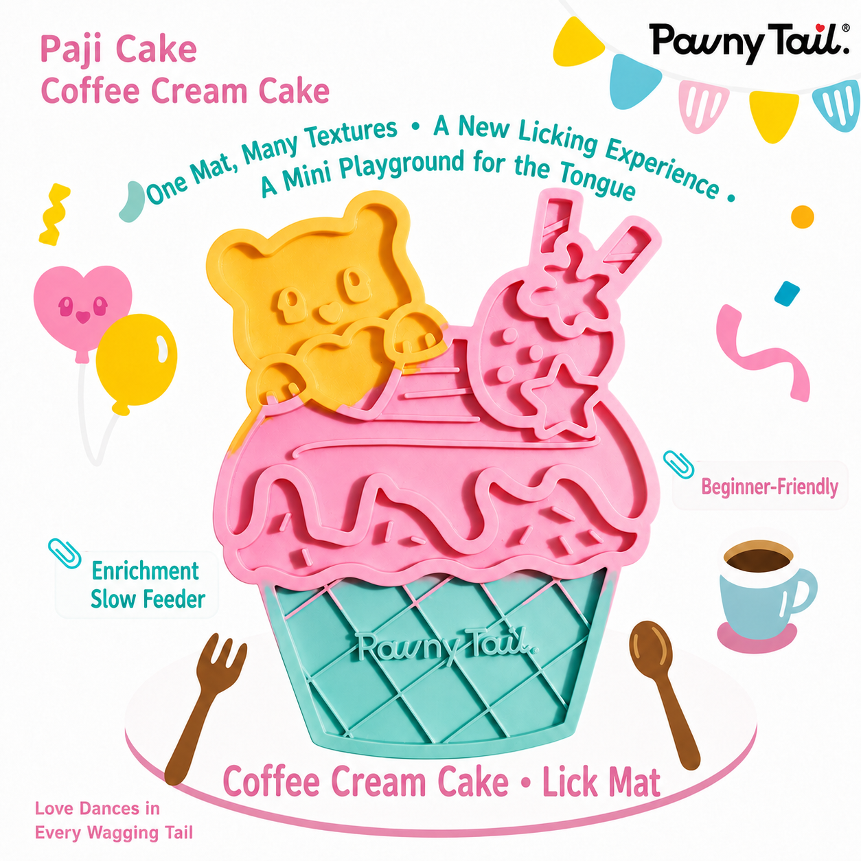 Pawny Tail Paji Cake Lick Mat|Cream Cake Slow Feeder|Food-Grade Silicone for Cats & Dogs|Anti-Choke, Stress Relief & Puzzle Feeding Tray