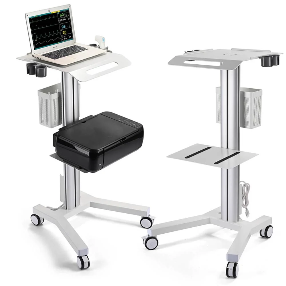 Rolling Laptop Cart with Power Outlet, Black