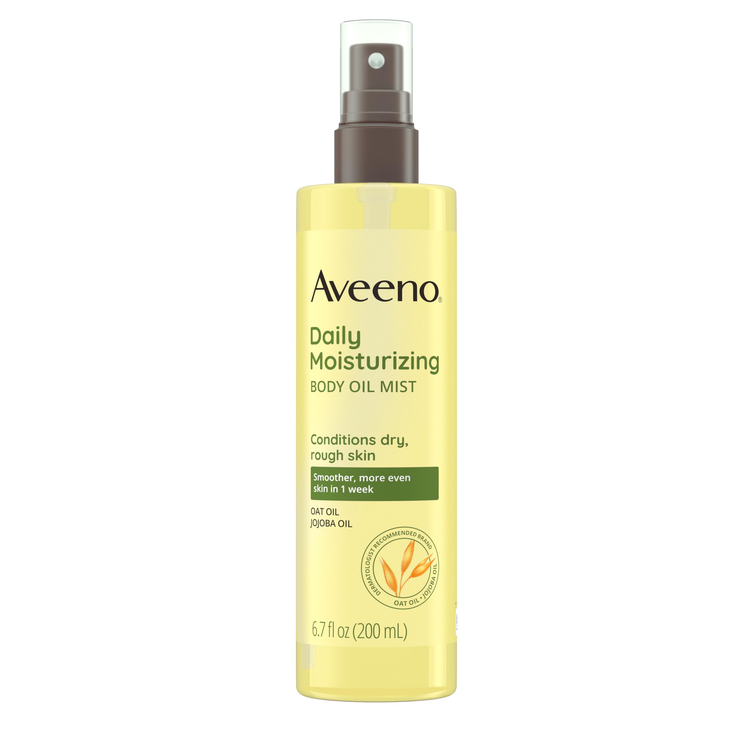Aveeno Daily Moisturizing Body Oil Mist con aceite de avena y aceite de jojoba para piel áspera, seca y sensible, spray corporal nutritivo para una piel más suave y uniforme, sin parabenos ni siliconas, 6. 7 fl. oz