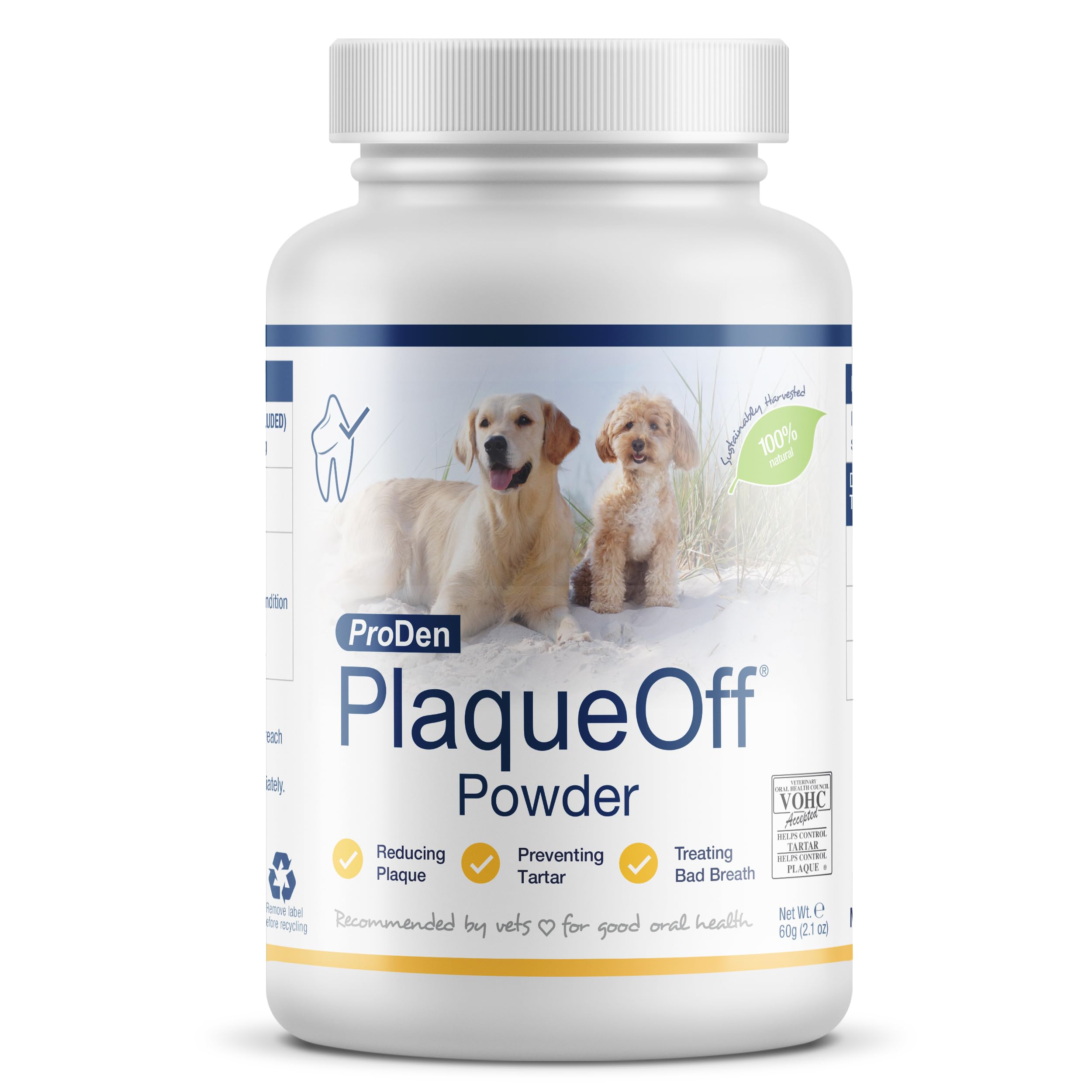 ProDen PlaqueOff Powder for Pets - Cat & Dog Breath Freshener, Plaque & Tartar Remover - 60 g